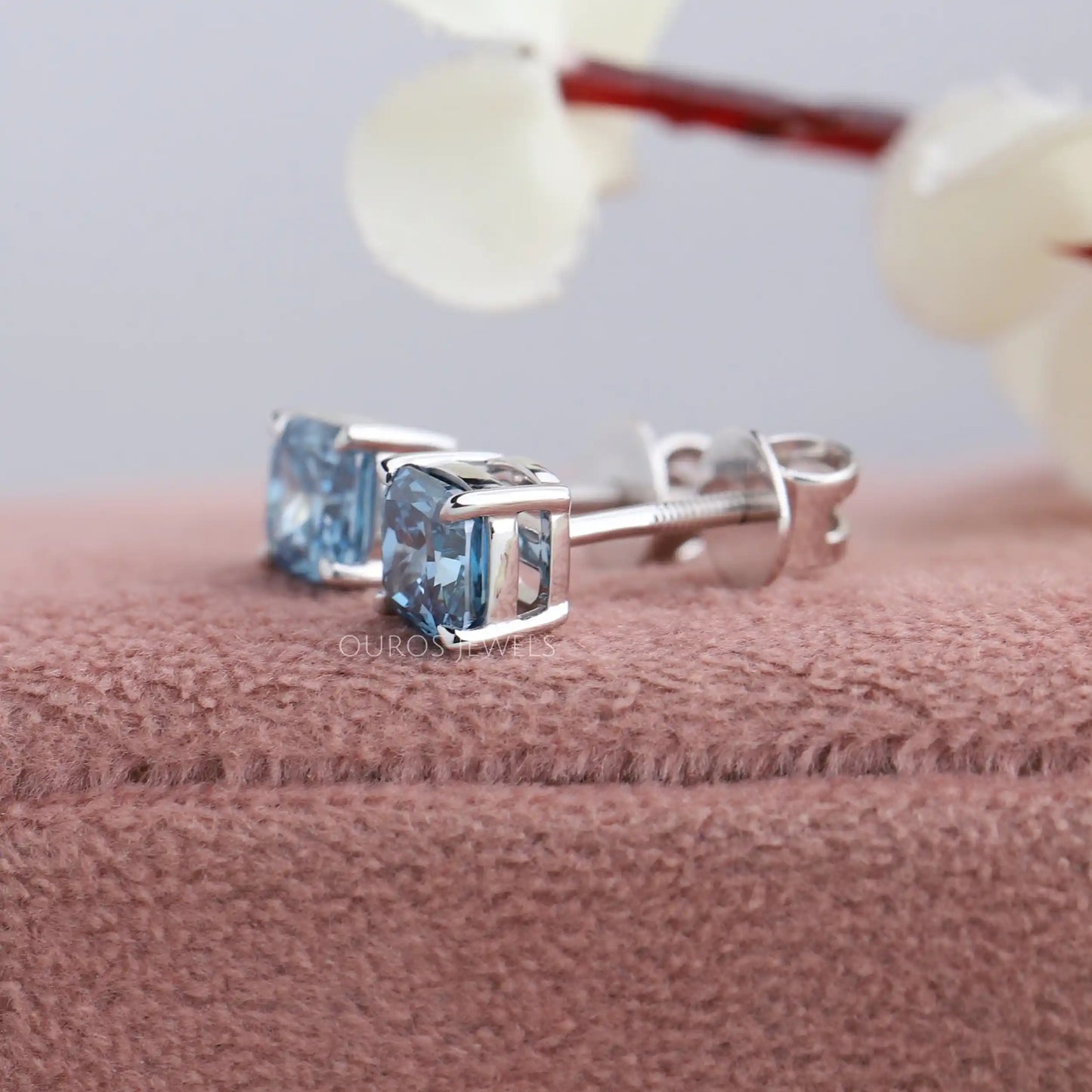 Blue Cushion Cut Stud Earring