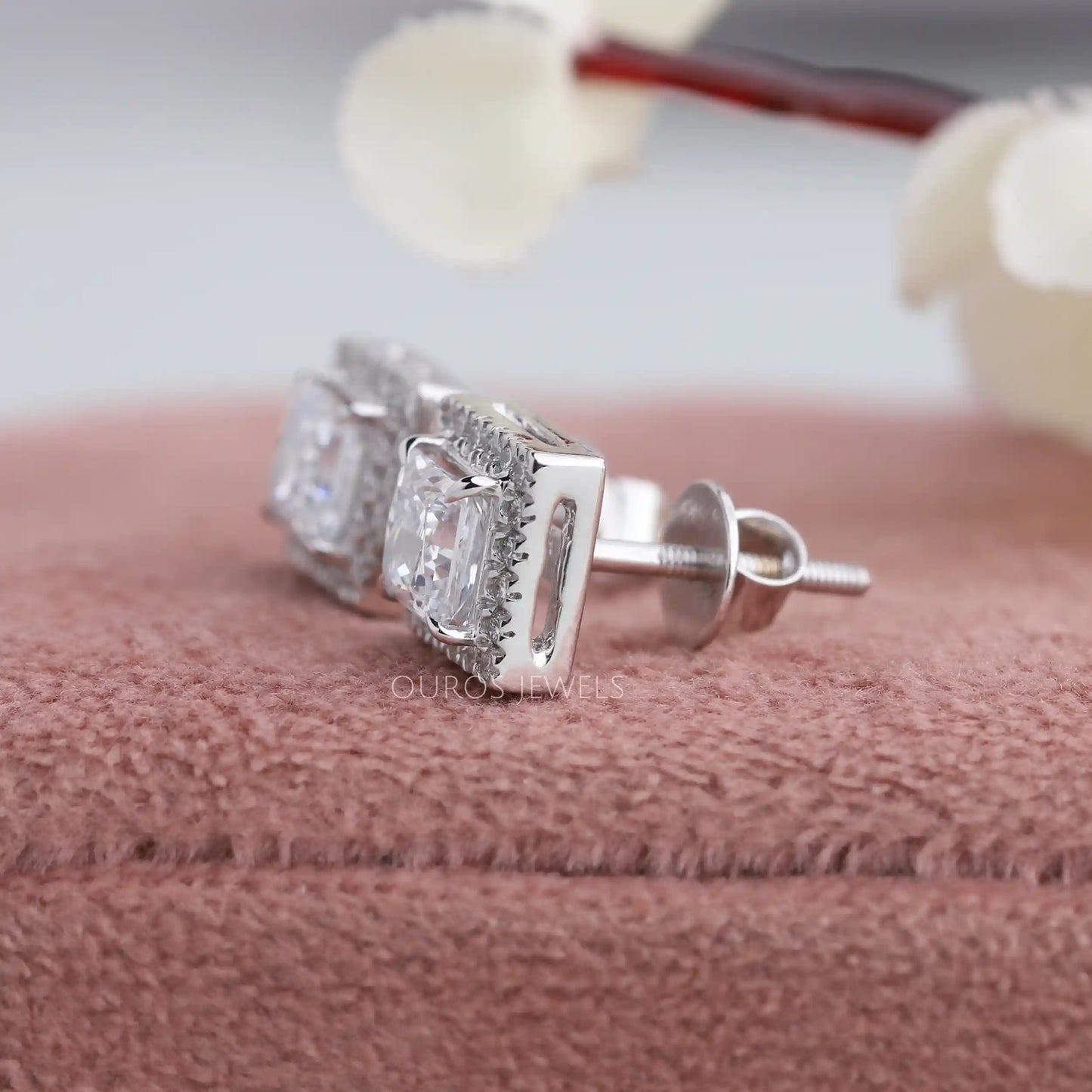 Princess Lab Diamond Halo Earrings