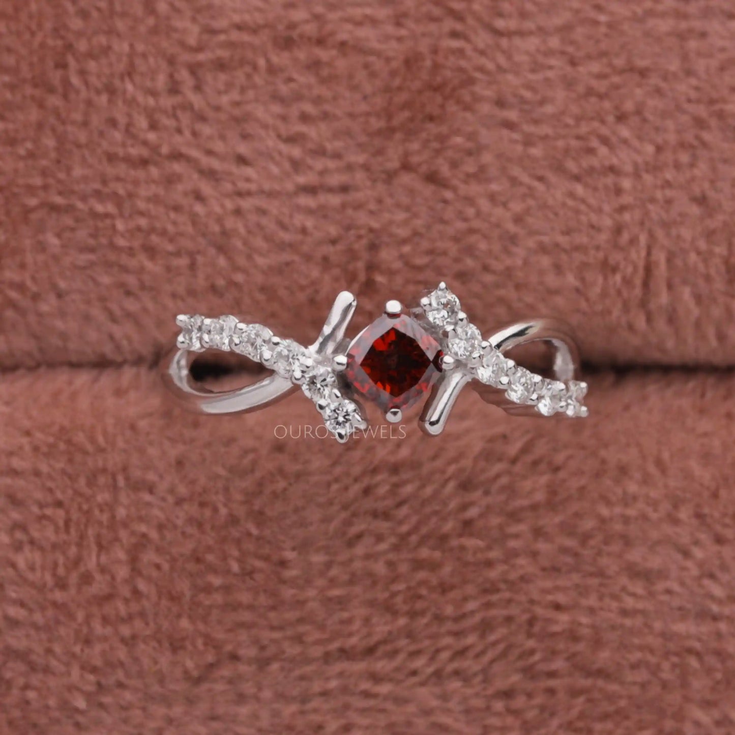 Red Cushion Diamond Infinity Ring