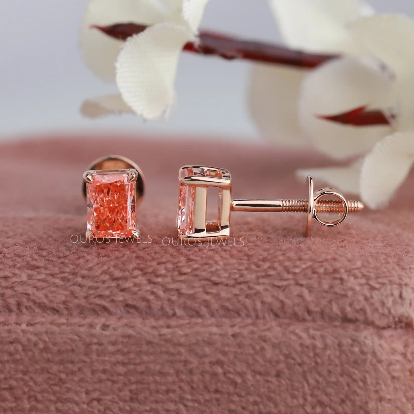 Pink Radiant Cut Solitaire Earring