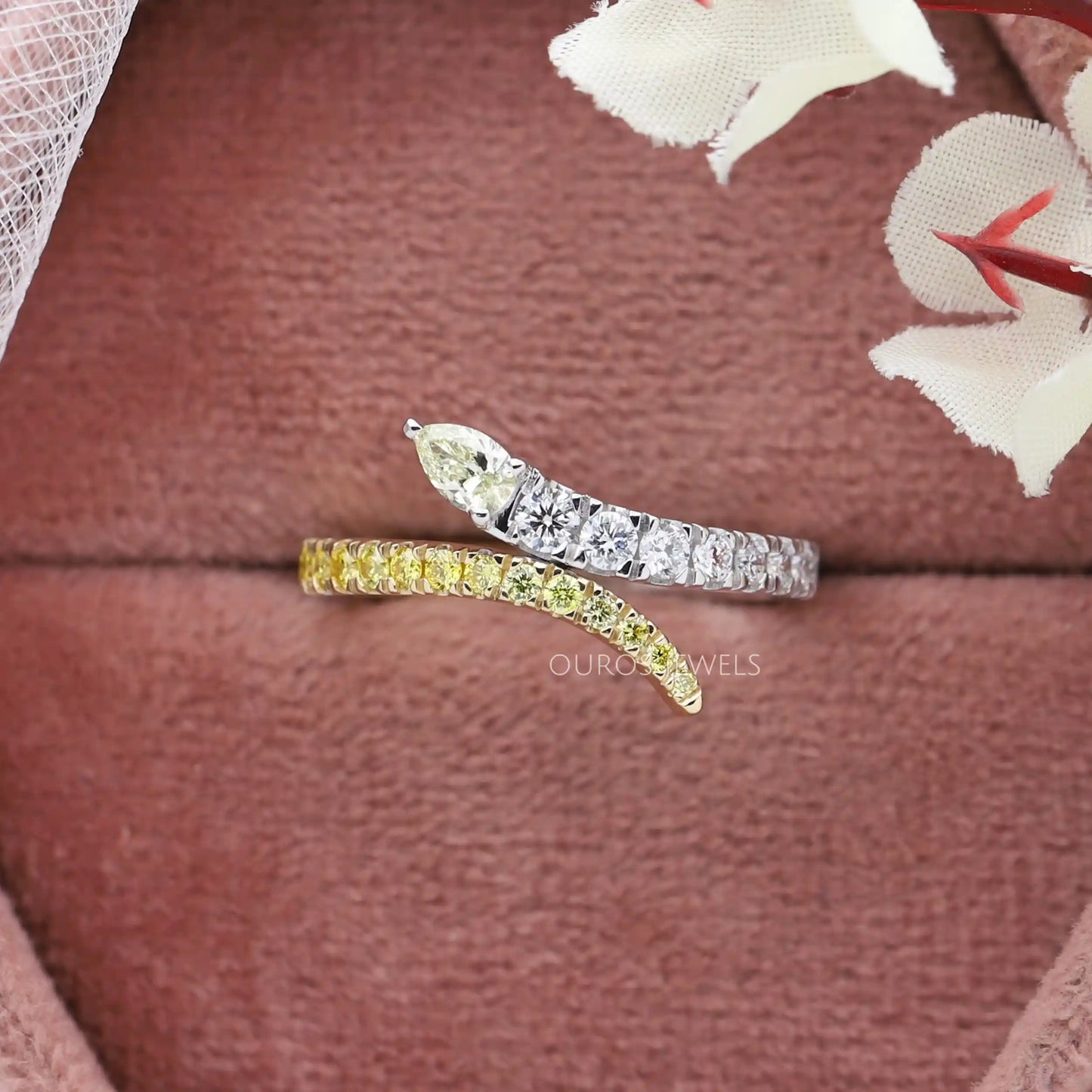 Yellow Pear & Round Cut Bypass Ring