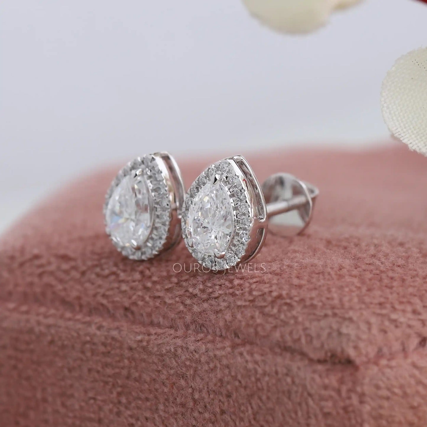 Pear Cut Halo Stud Earrings