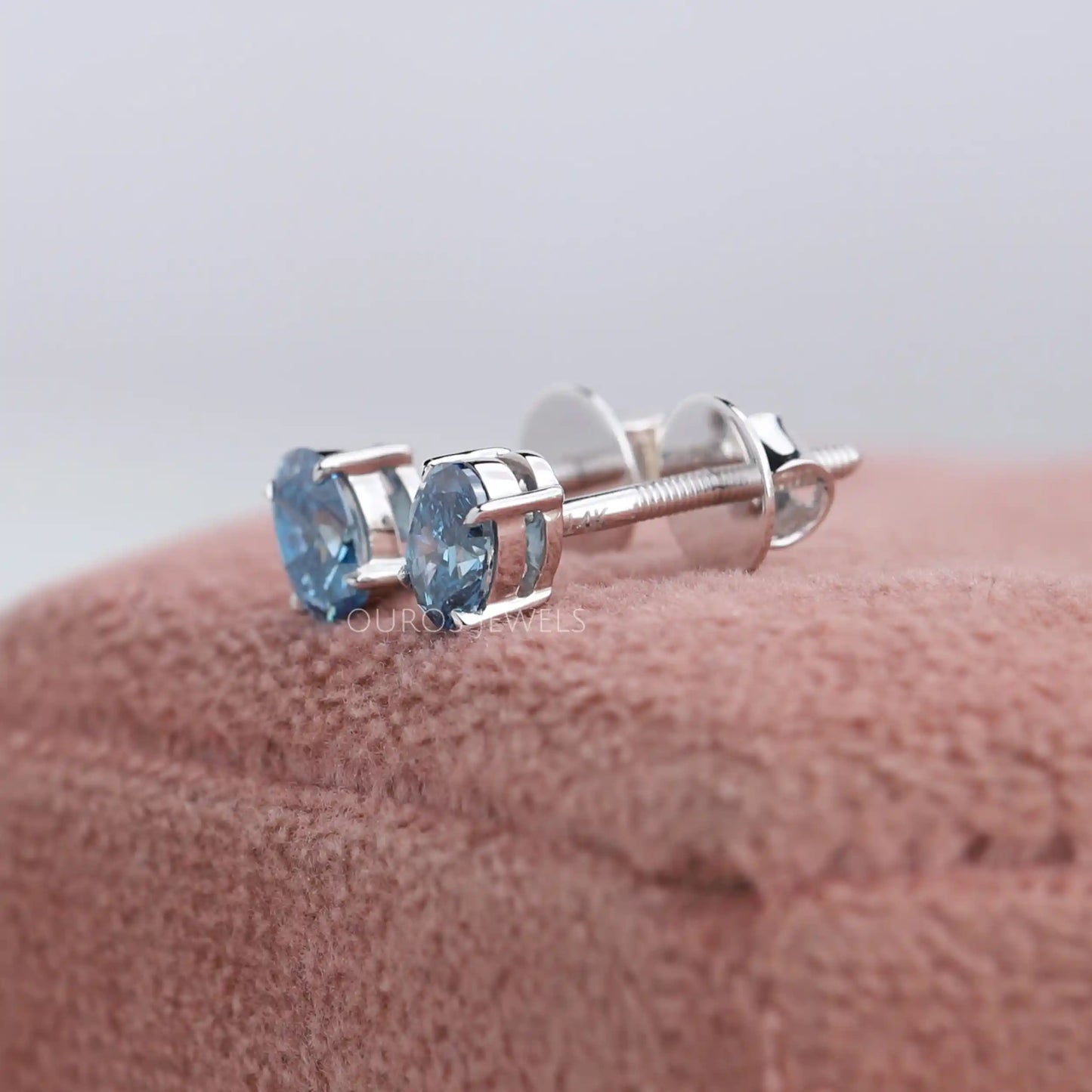 Blue Oval Cut Stud Earrings