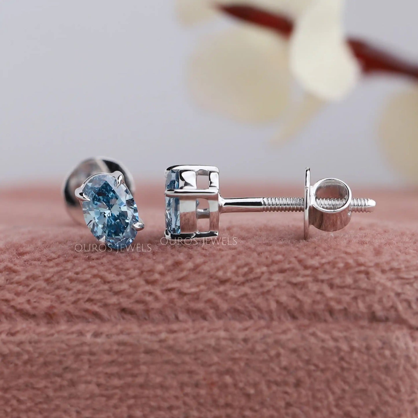 Blue Oval Brilliant Cut Stud Earrings