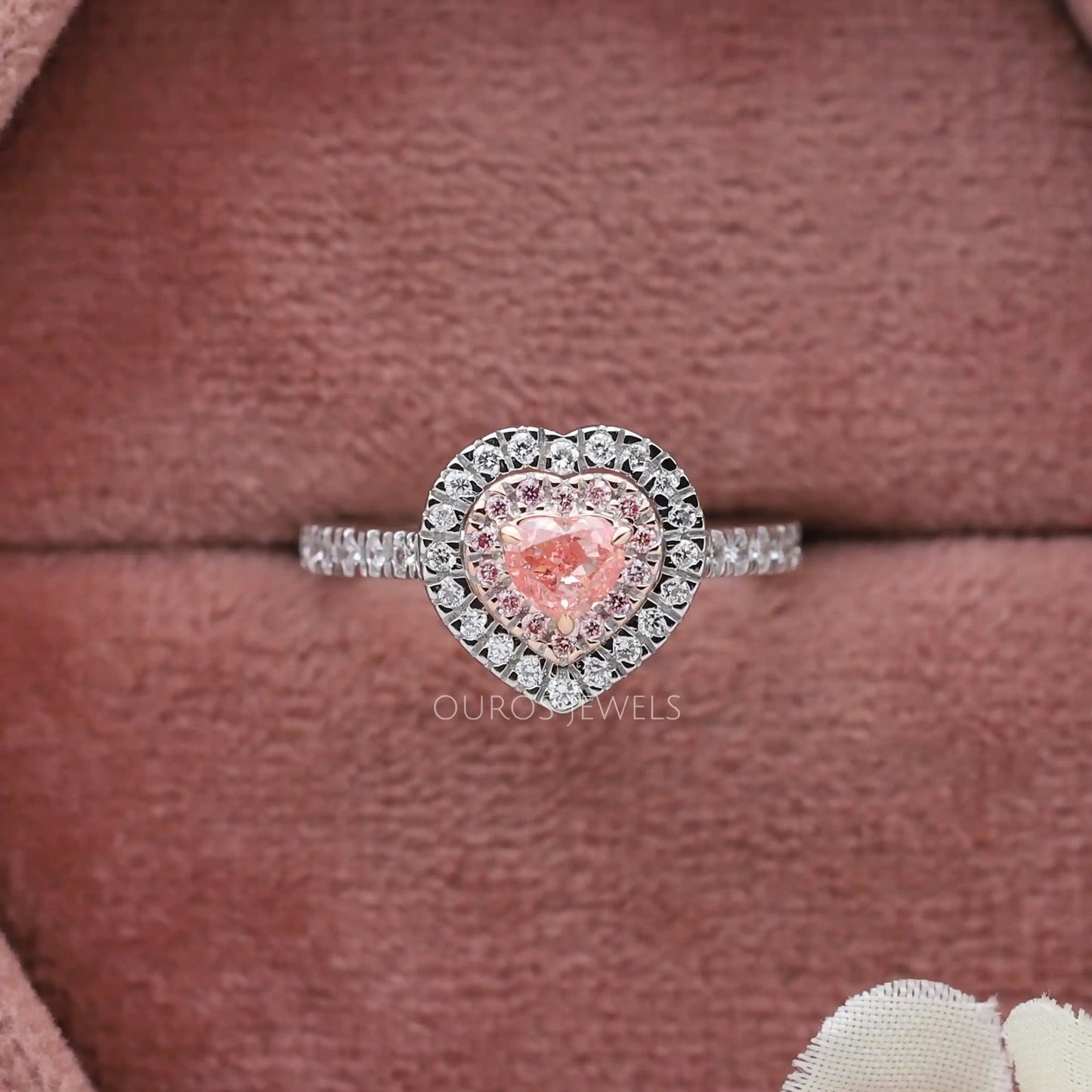 Pink Heart Diamond Double Halo Ring