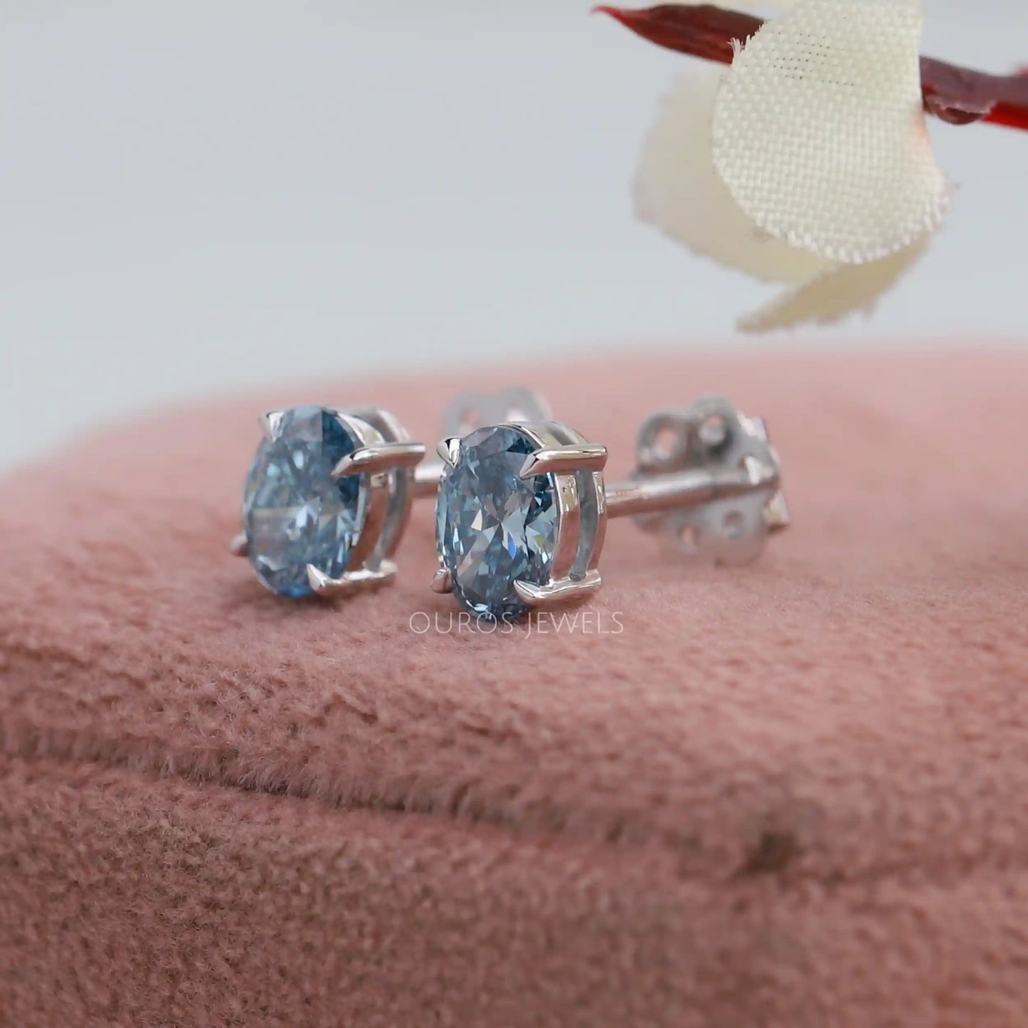 Blue Oval Cut Diamond Stud