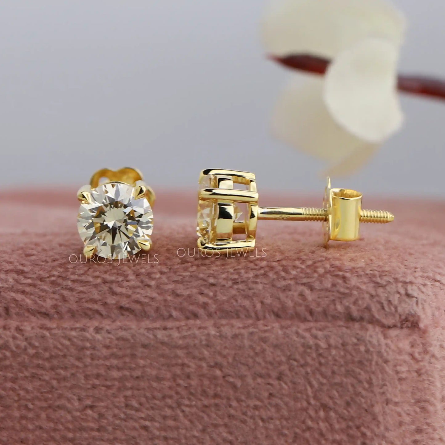 Yellow Round Cut Screw Back Earrings