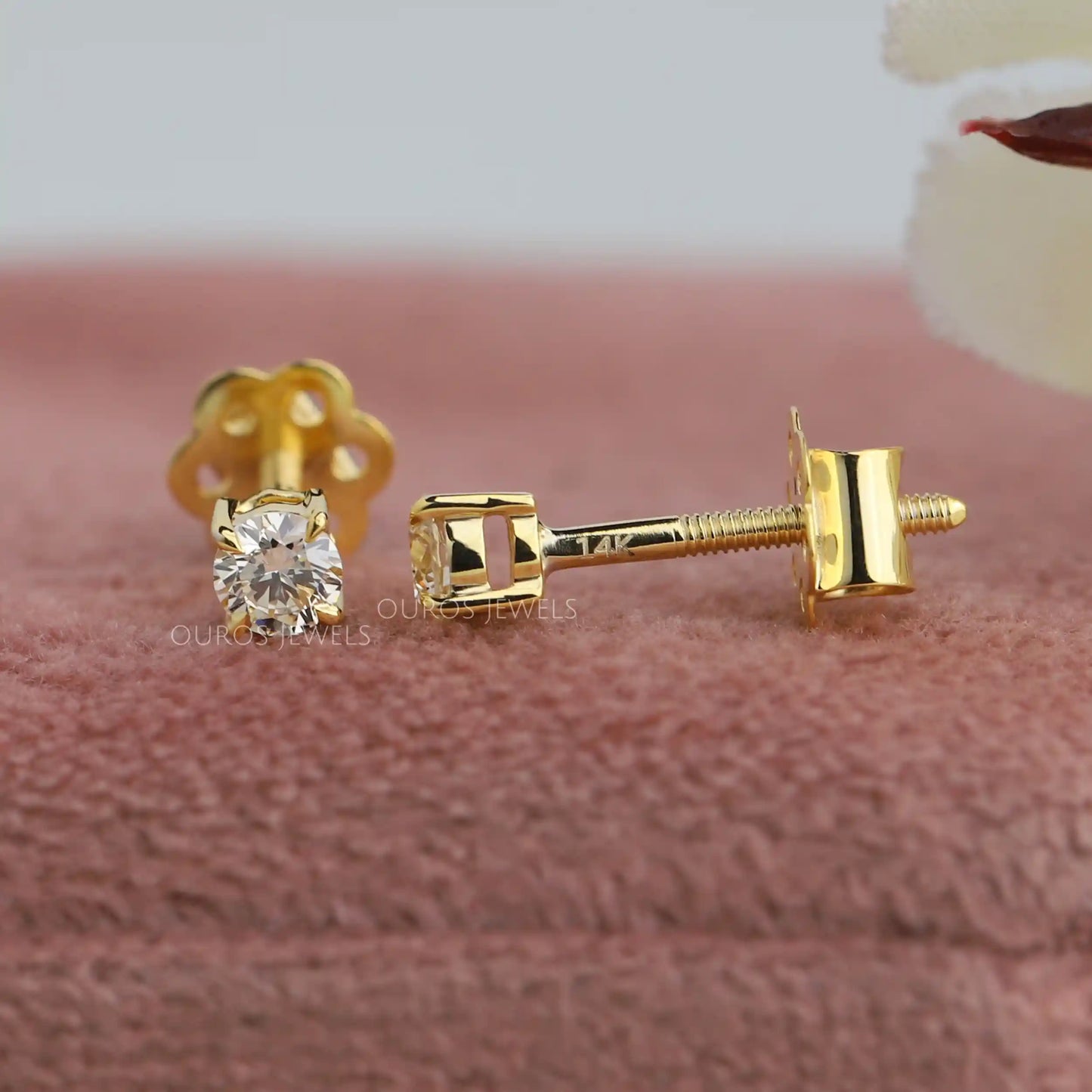 Yellow Round Diamond Stud Earrings