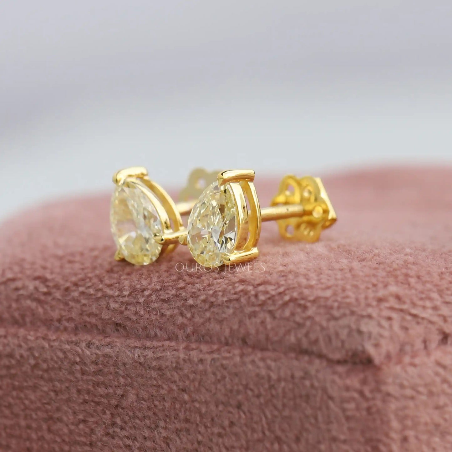 Yellow Pear Shaped Stud Earrings
