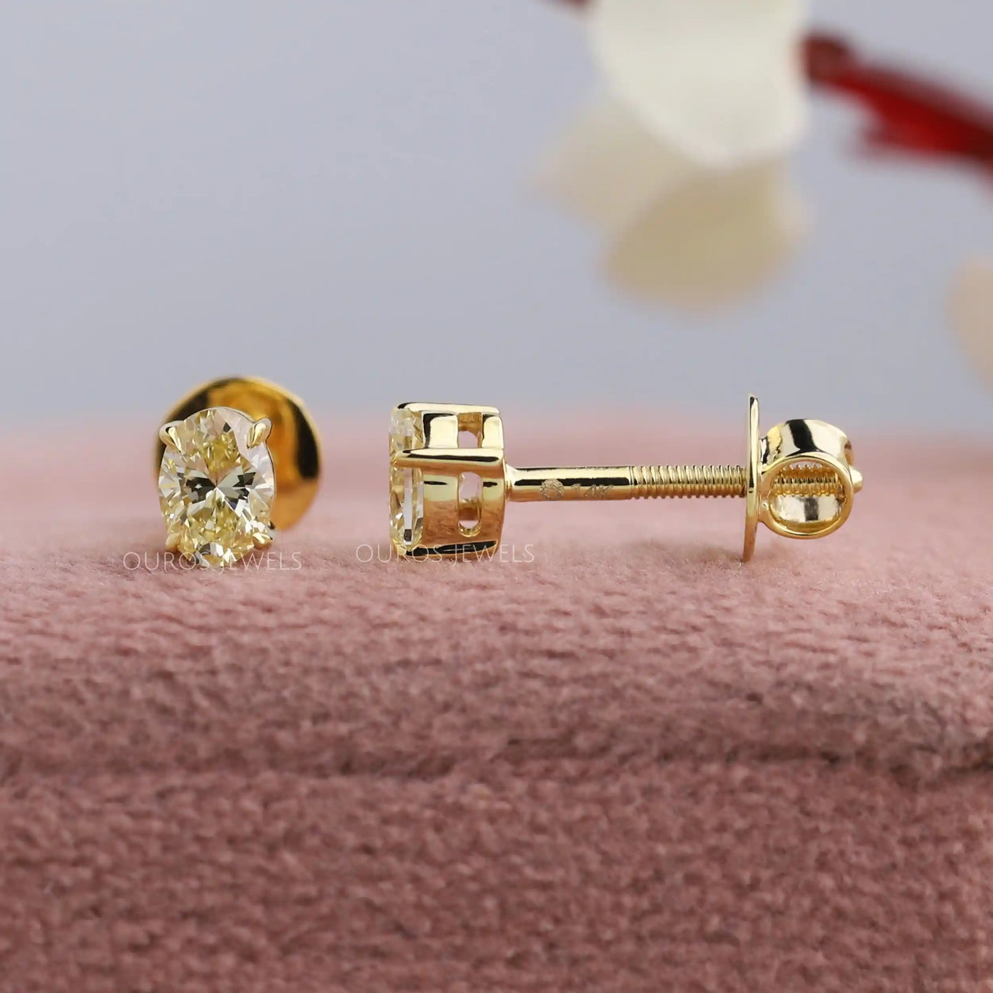 Yellow Oval Shaped Stud Earrings