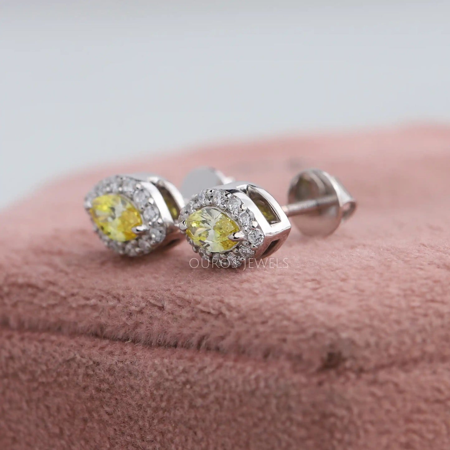 Yellow Marquise Cut Halo Studs