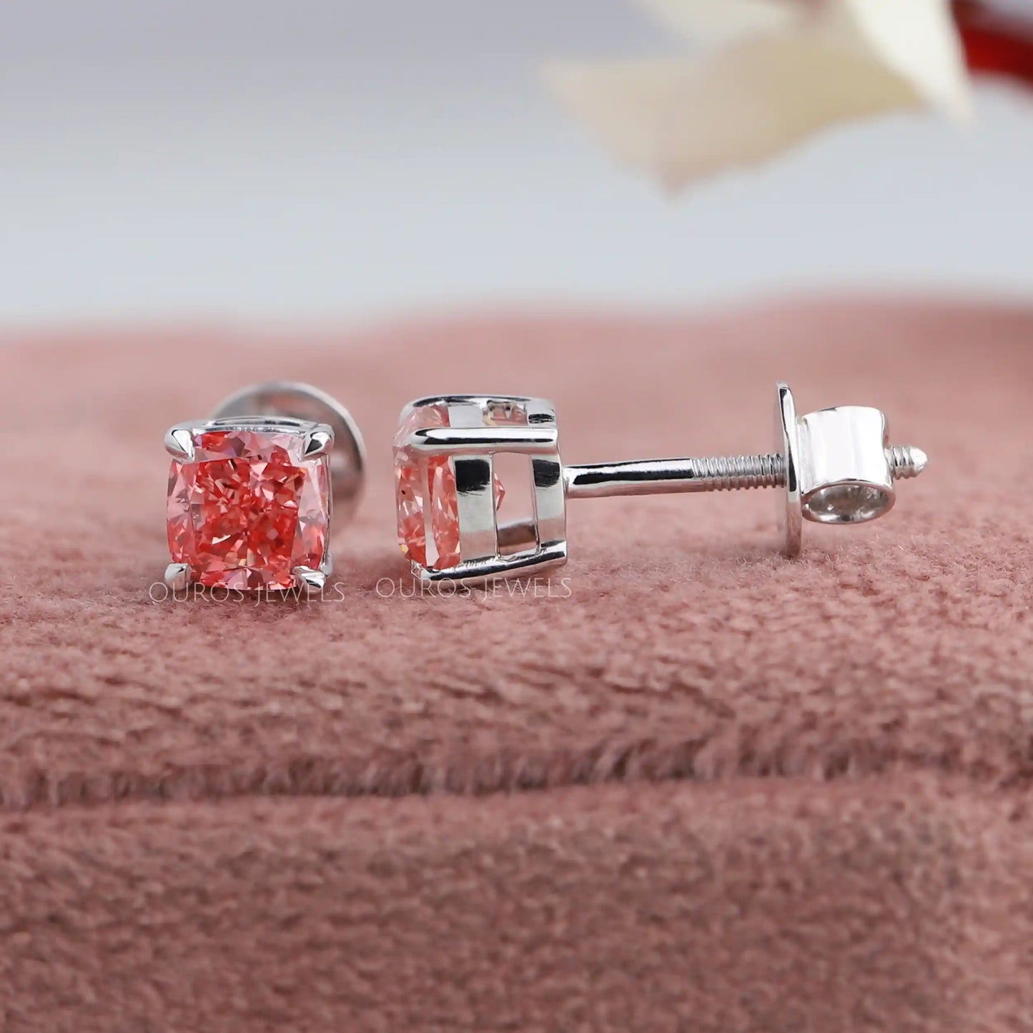 Pink Cushion Screw Back Earrings