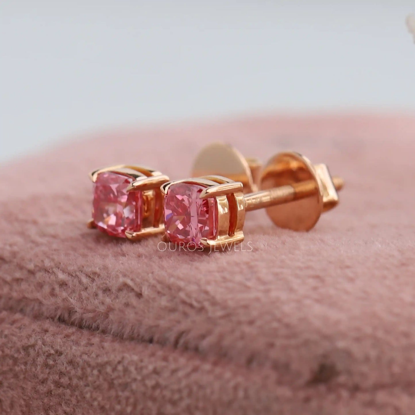 Pink Cushion Cut Stud Earrings