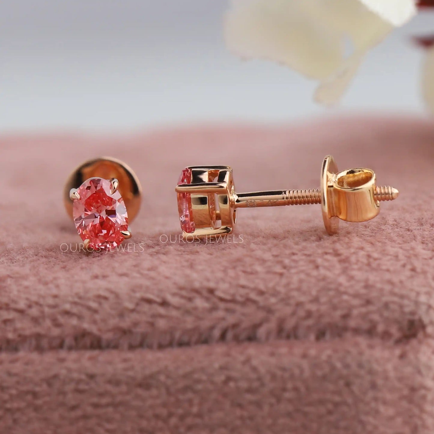 Pink Oval Shaped Stud Earrings