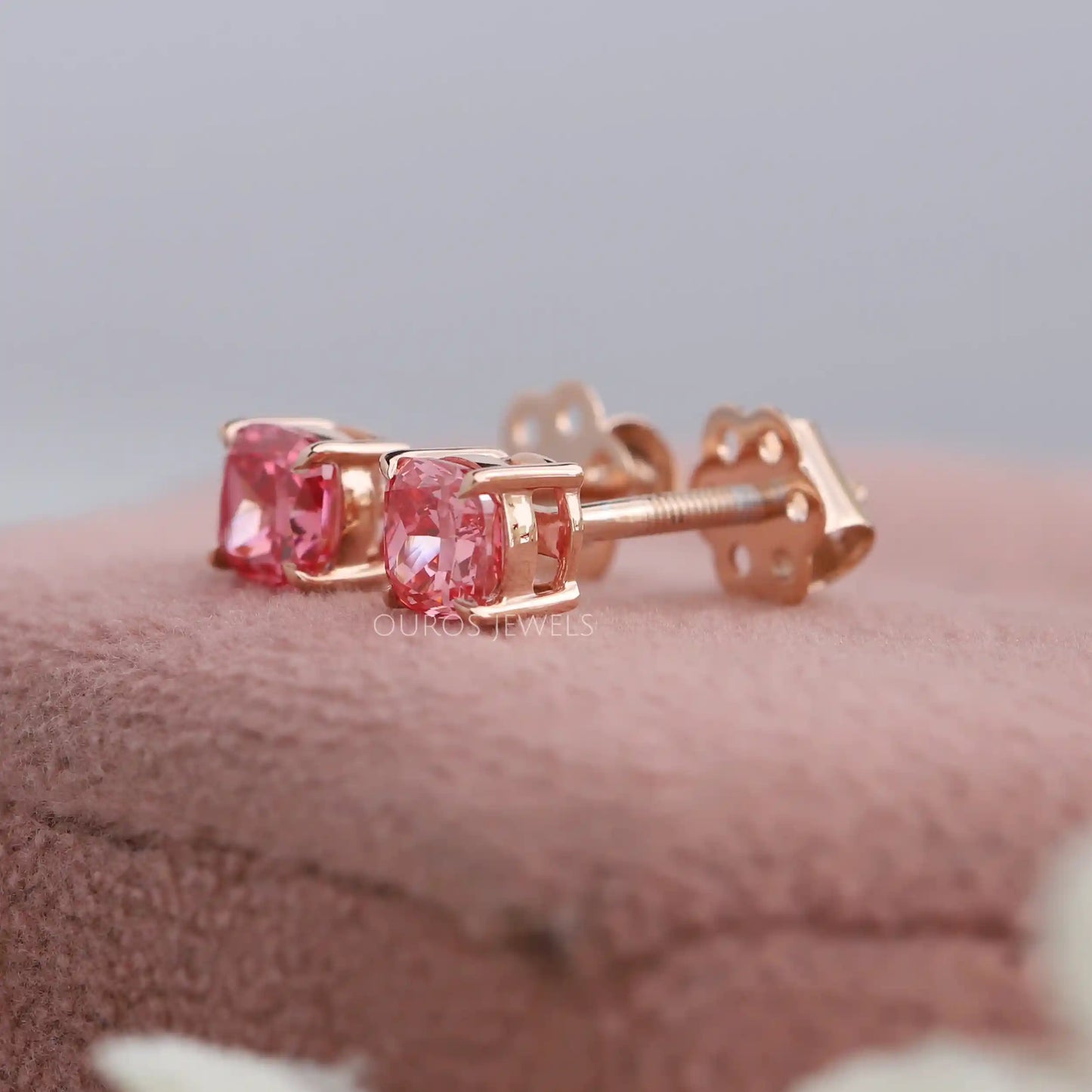 Pink Cushion Cut Stud Earrings