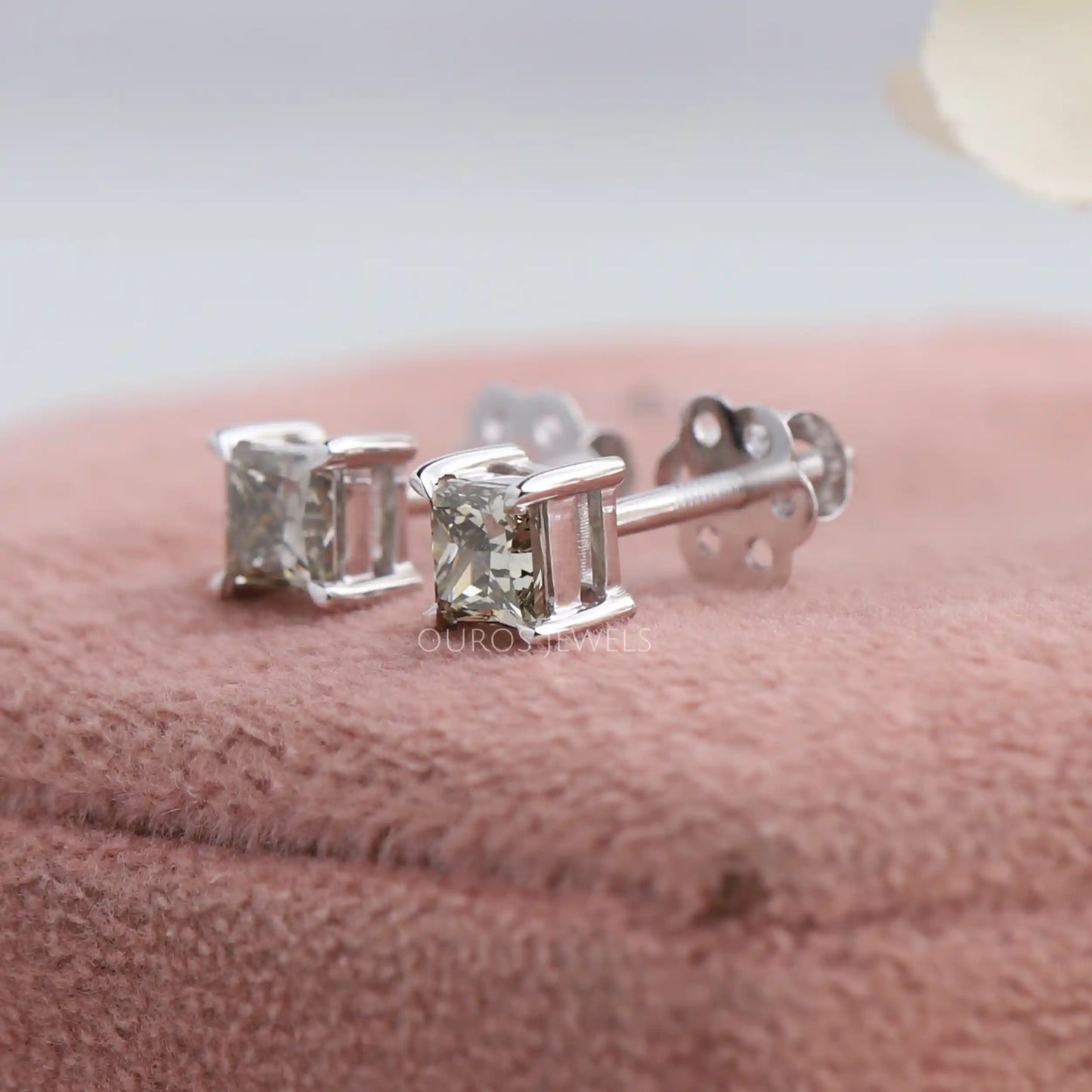 Olive Princess Cut Stud Earrings