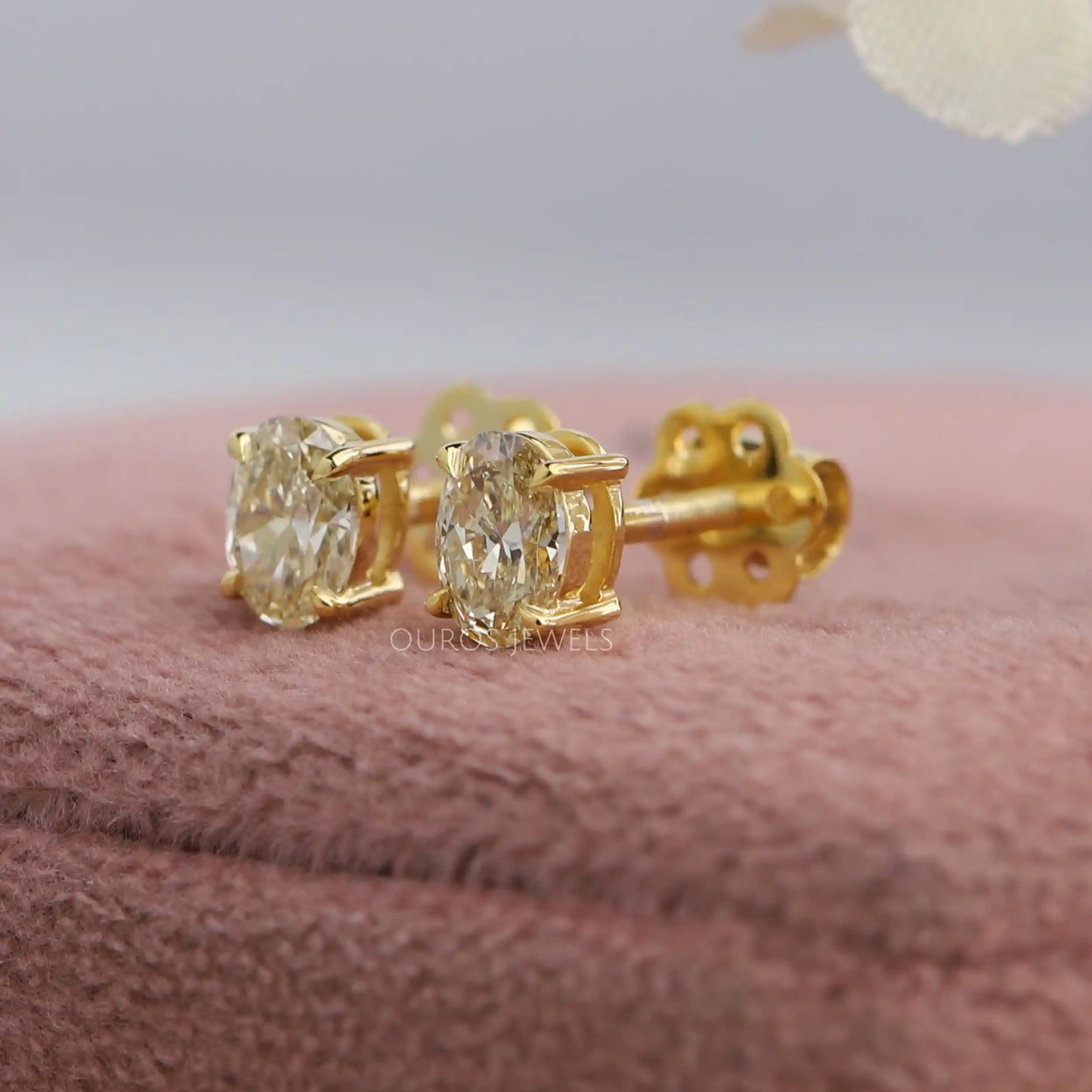Yellow Oval Cut Stud Earrings