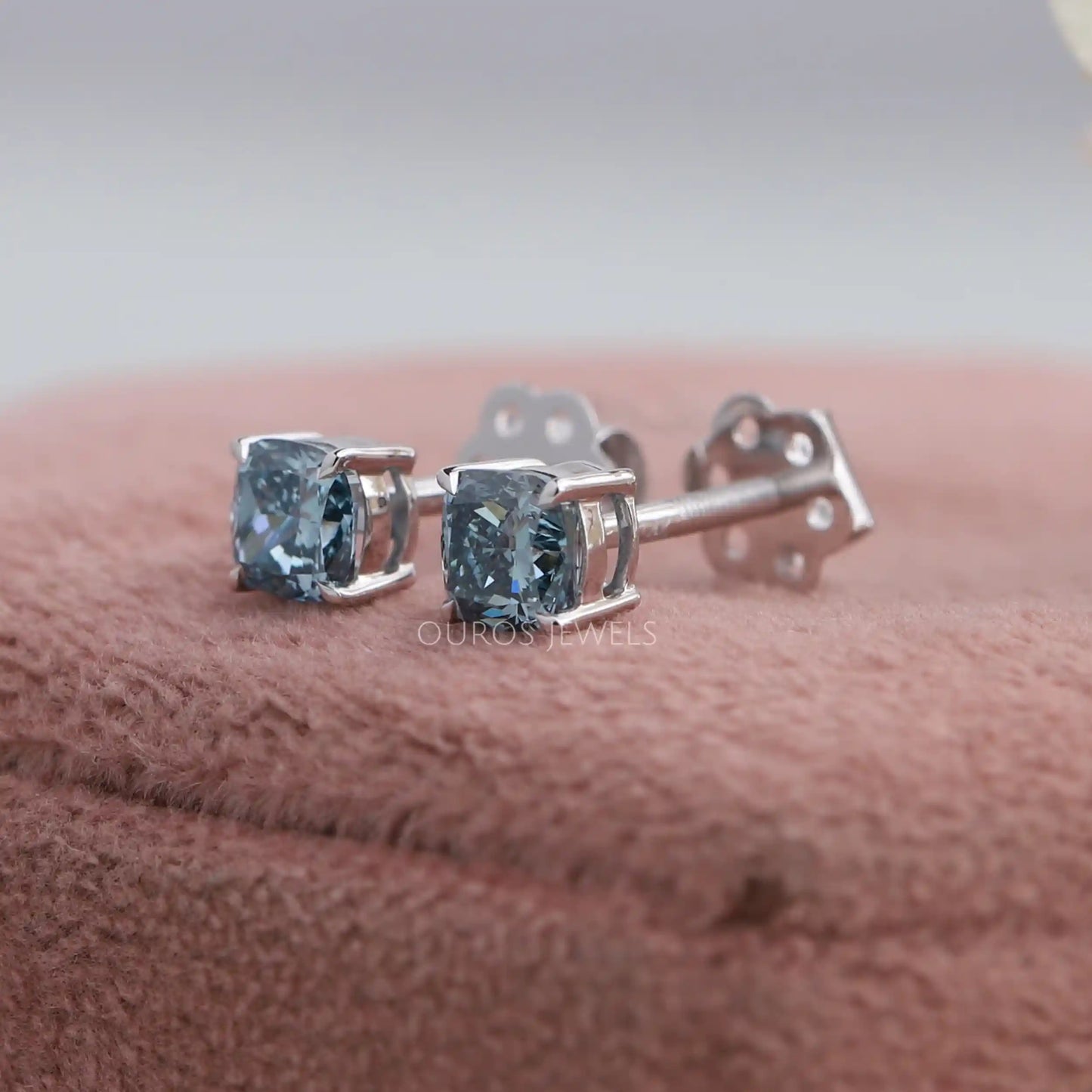 Blue Cushion Cut Stud Earrings