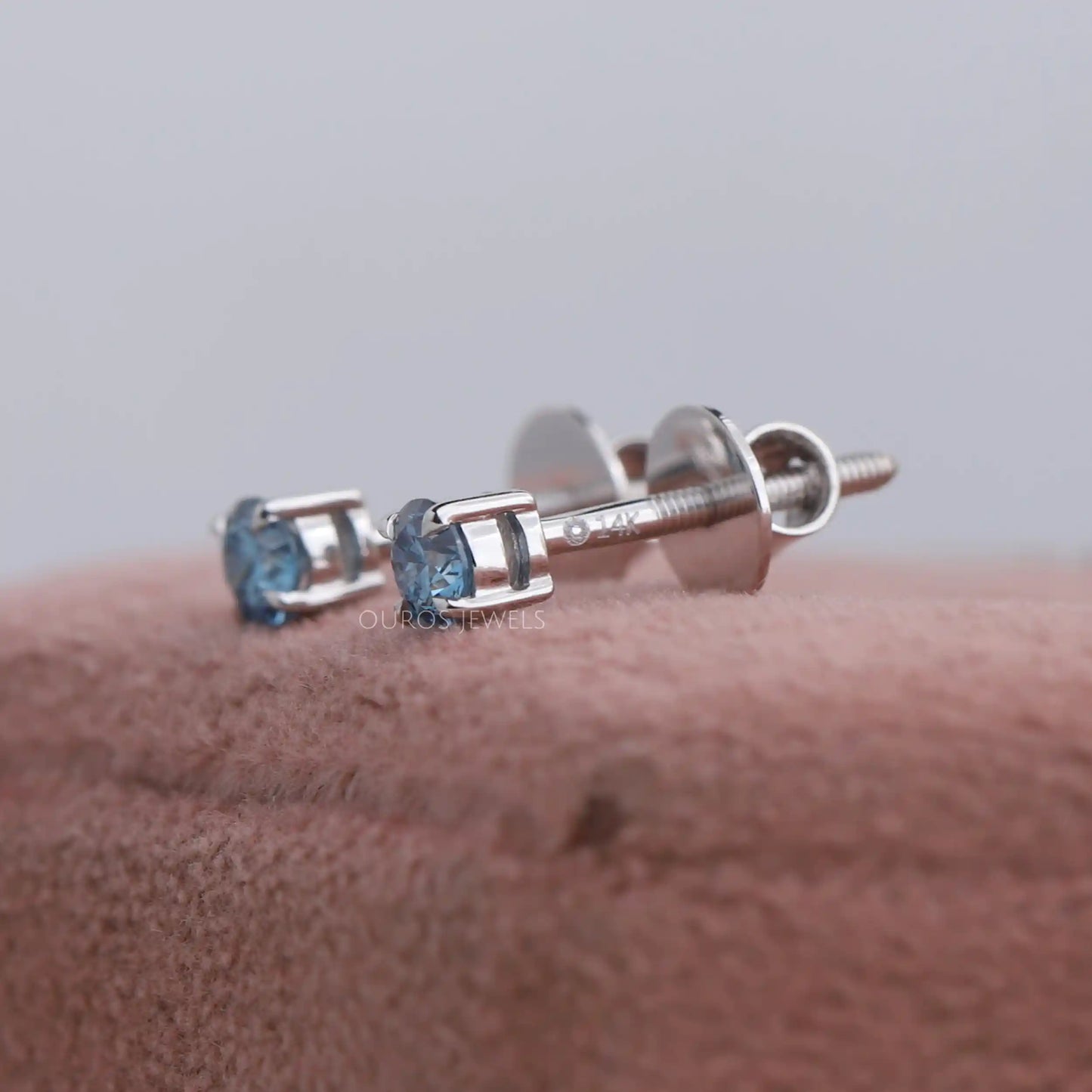 Blue Round Diamond Stud Earrings