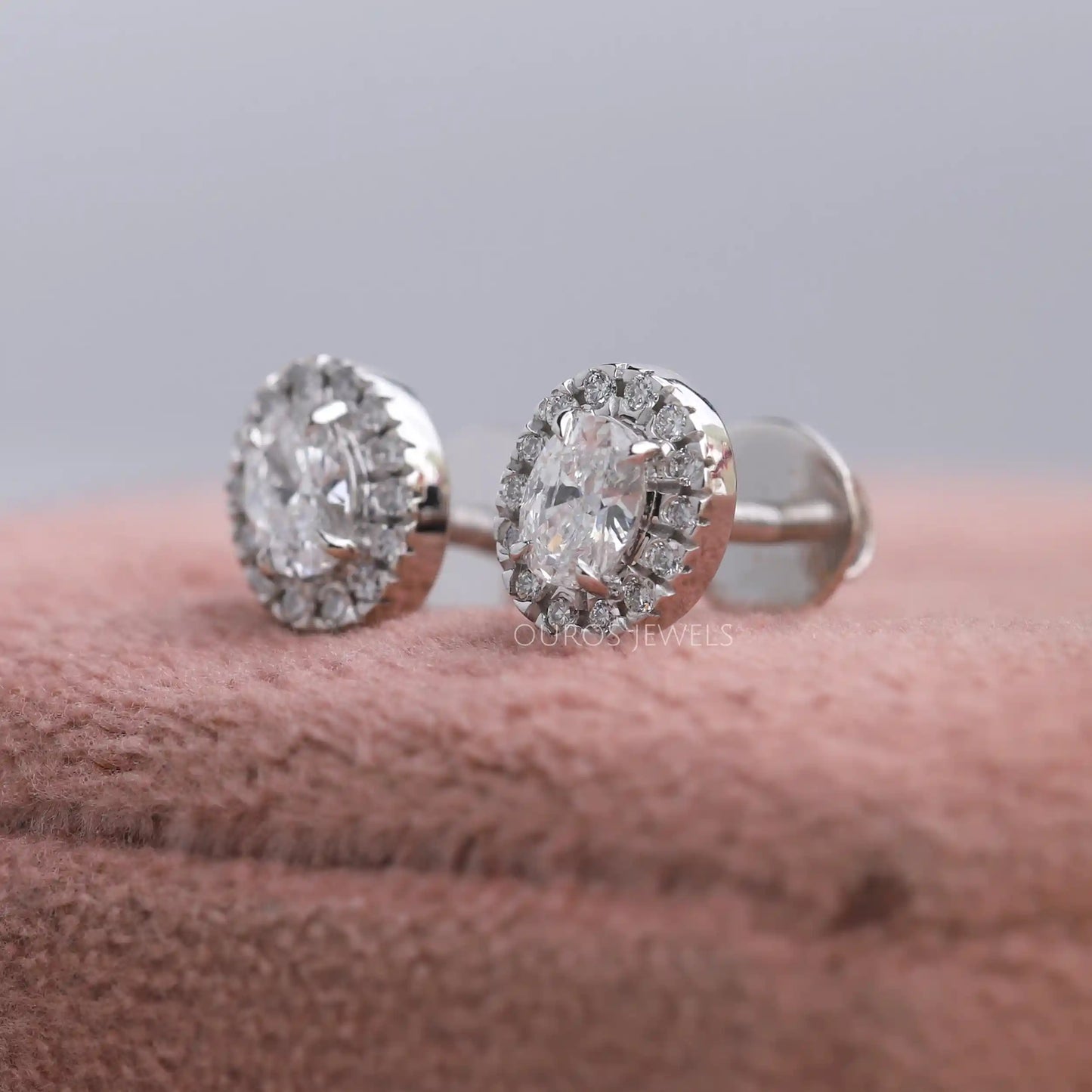 Oval Cut Lab Diamond Halo Earrings