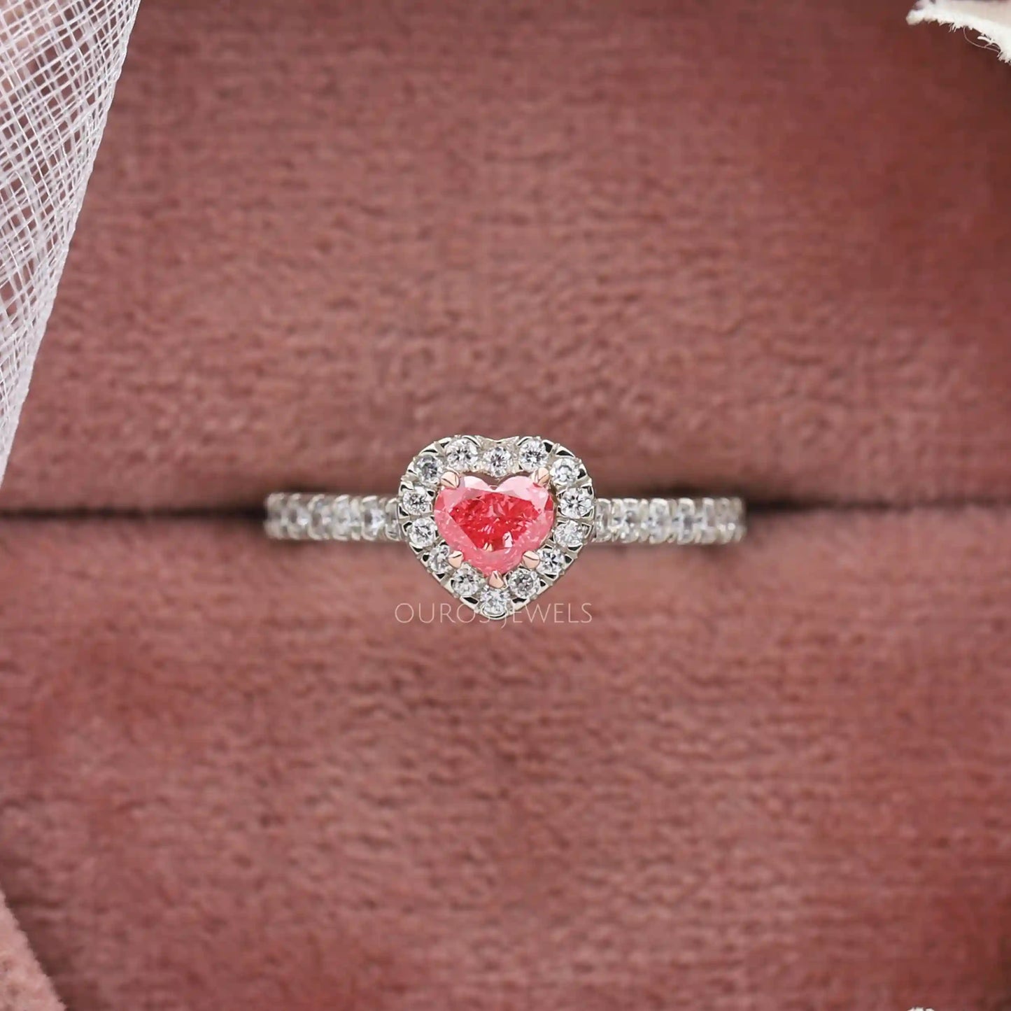 Pink Heart Diamond Halo Ring