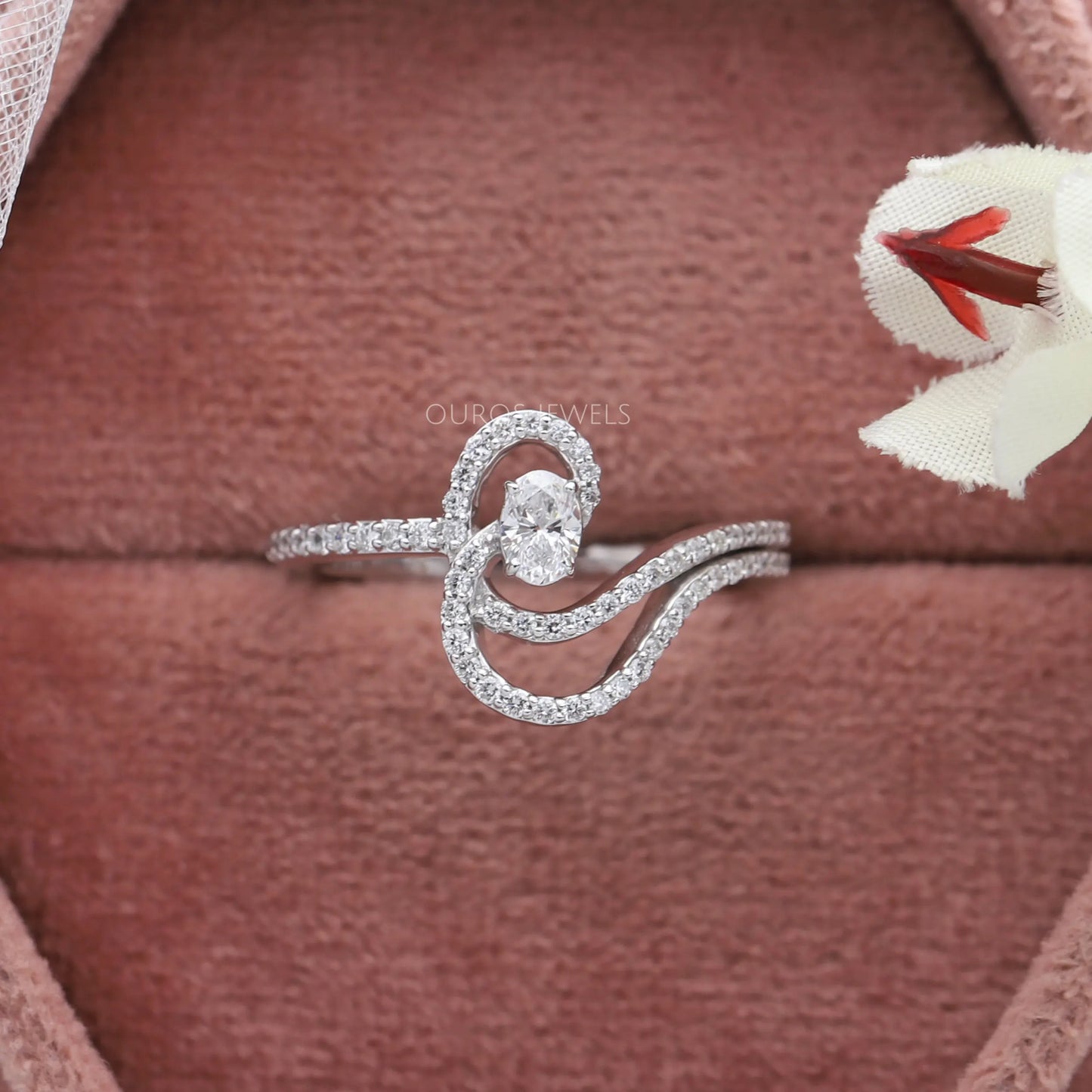 Oval Cut Curved Diamond Engagement Ring