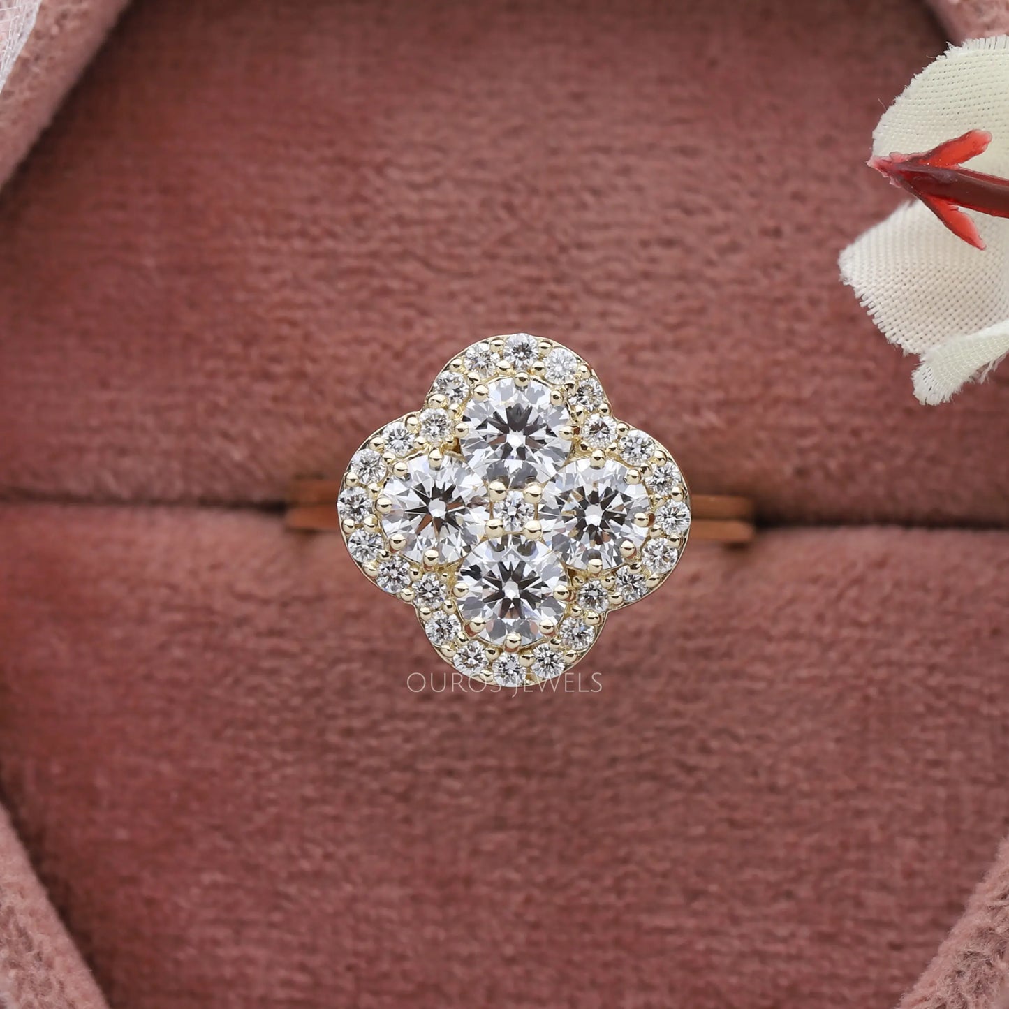 Floral Style Round Diamond Halo Ring