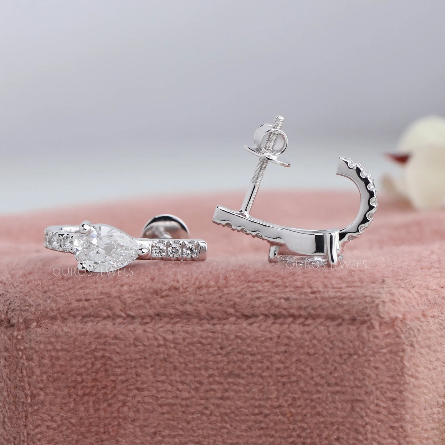 Pear & Round Cut Half Hoops Earring