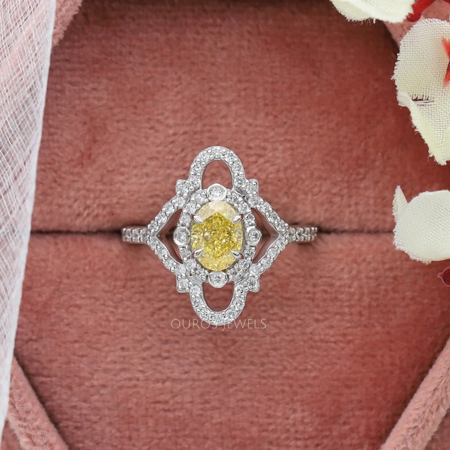 Yellow Oval Diamond Vintage Halo Ring