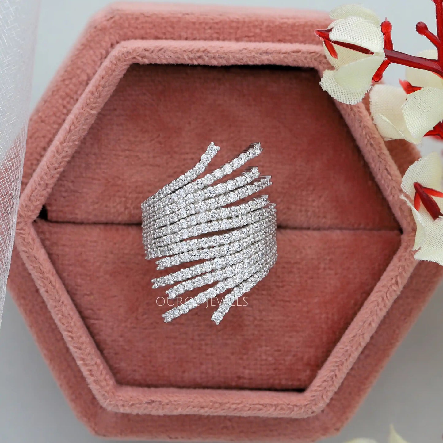 Round Pave Diamond Bypass Band