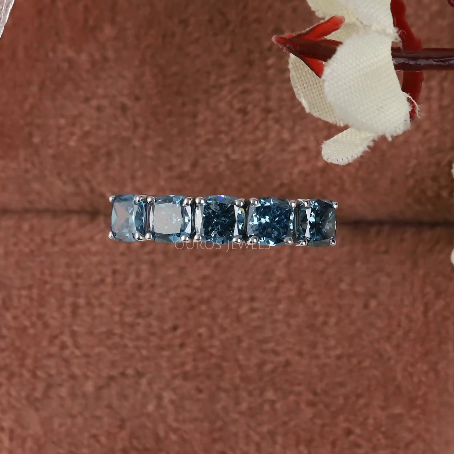 Blue Cushion Cut Five Stone Ring