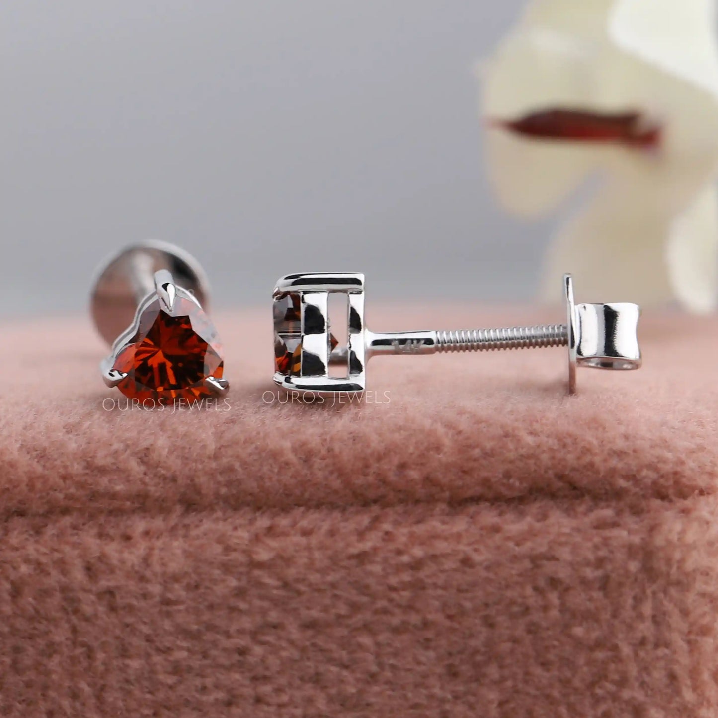 Red Heart Cut Diamond Stud Earring