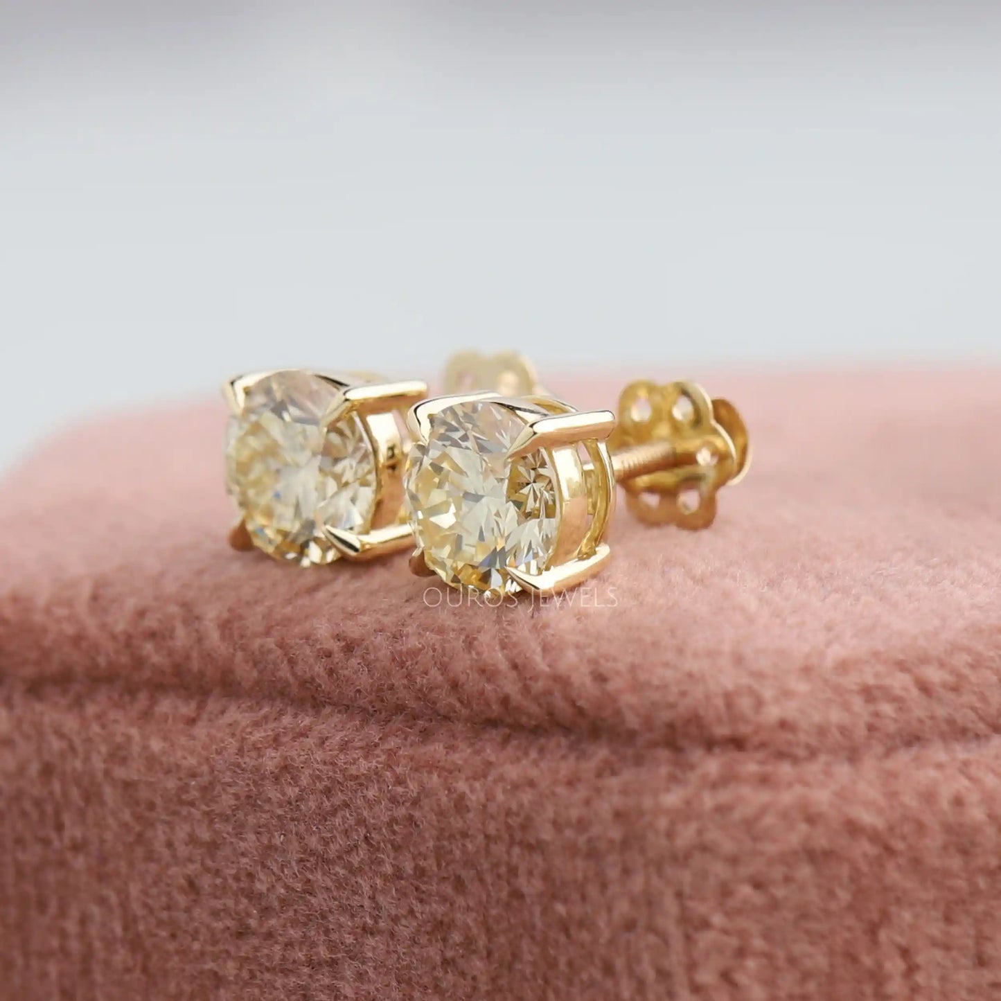 Yellow Round Cut Lab Diamond Stud Earrings