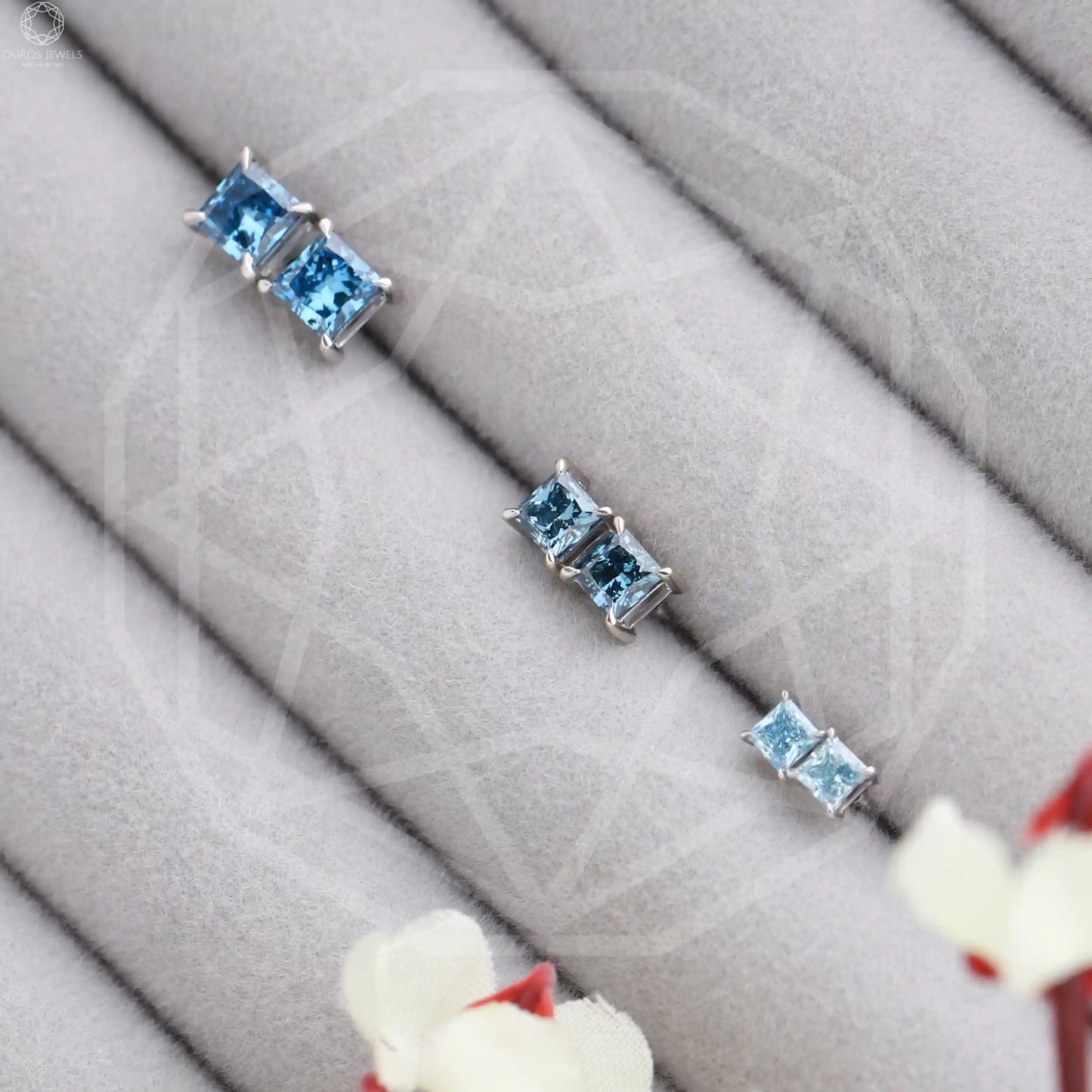 Blue Princess Lab Diamond Stud Earrings