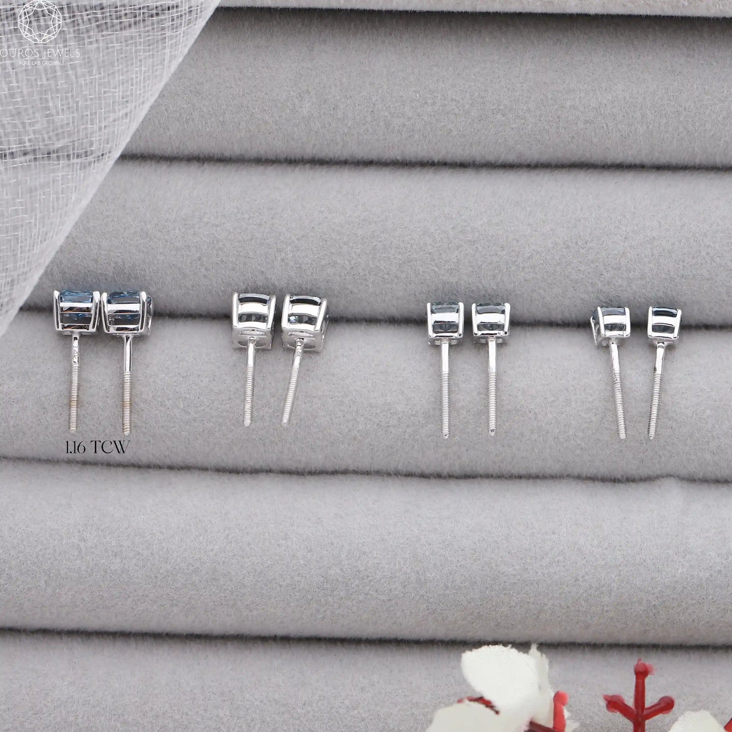 Blue Cushion Diamond Stud Earrings