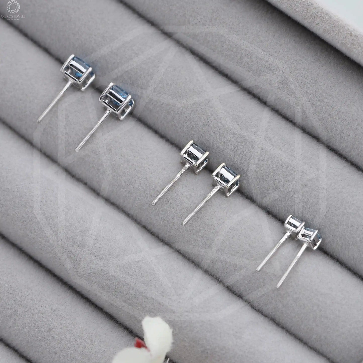 Blue Princess Lab Diamond Stud Earrings