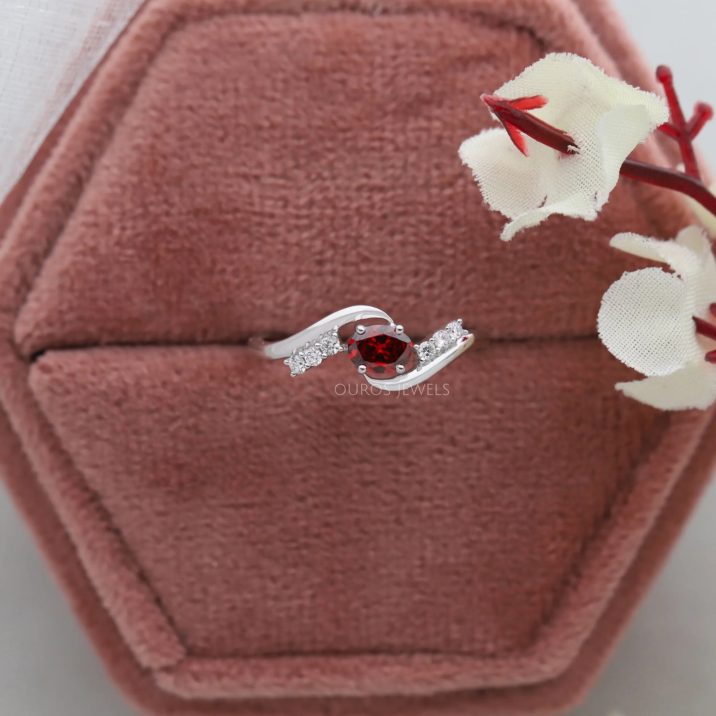 Red Oval Cut Bypass Set Dainty Ring