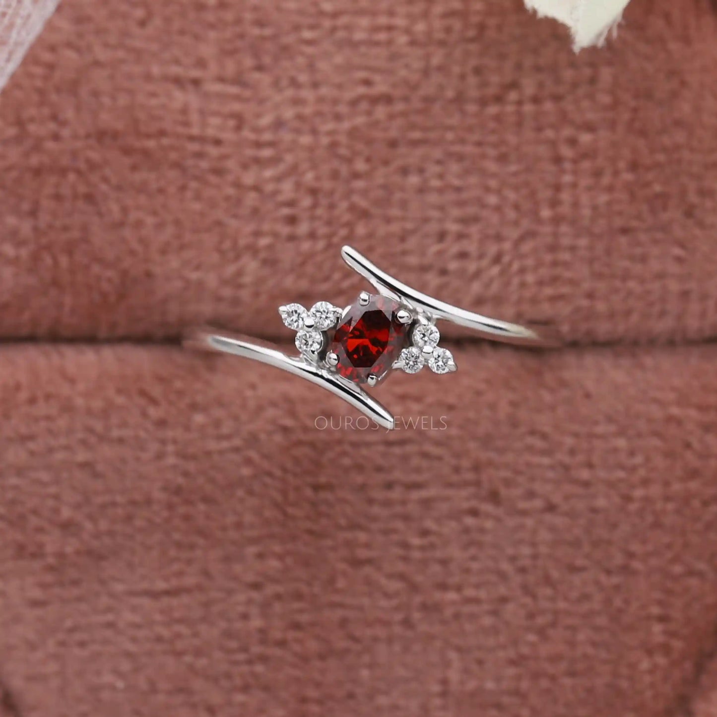 Red Oval Cut Lab Diamond Bypass Ring