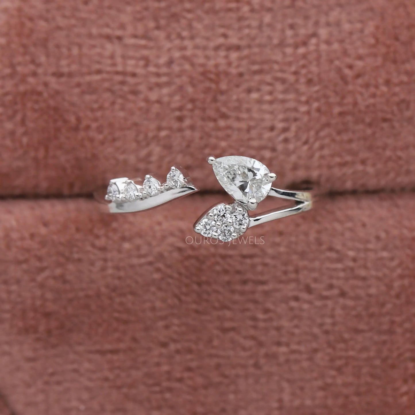 Pear Cut Lab Diamond Cluster Open Cuff Ring