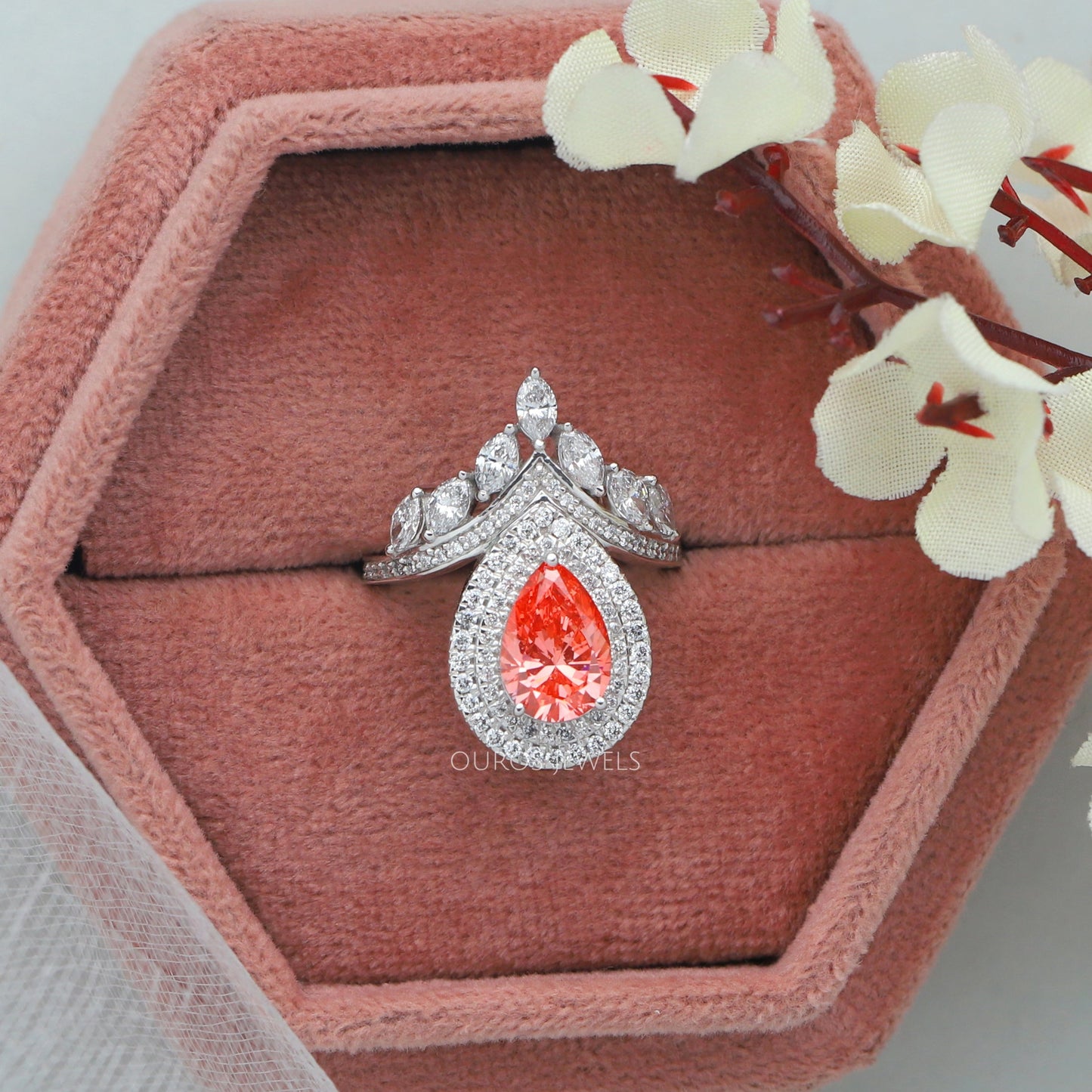 Pear Shaped Halo Bridal Engagement Ring