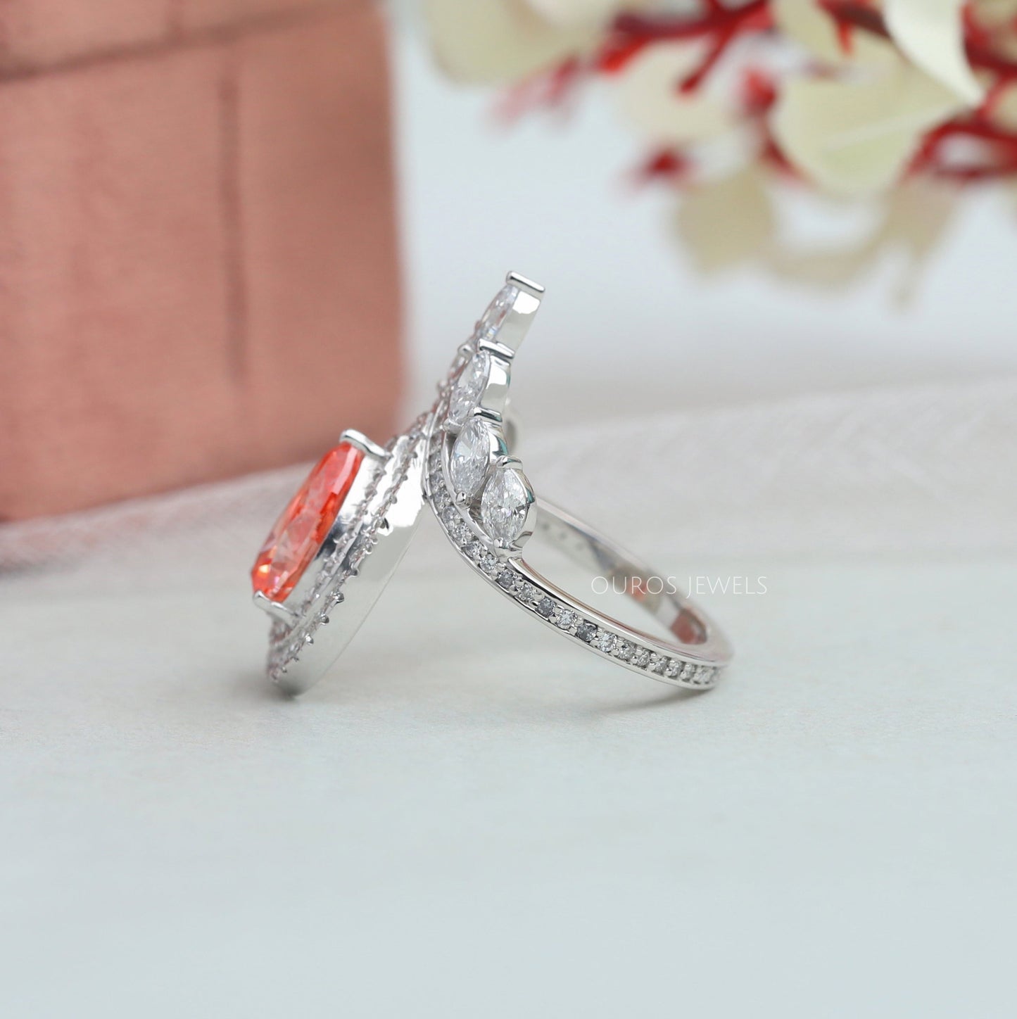 Pear Shaped Halo Bridal Engagement Ring