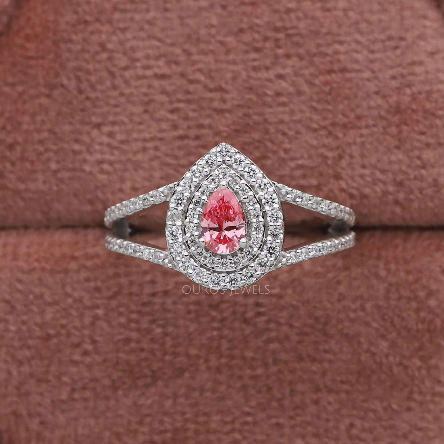 Pink Pear Cut Diamond Double Halo Ring