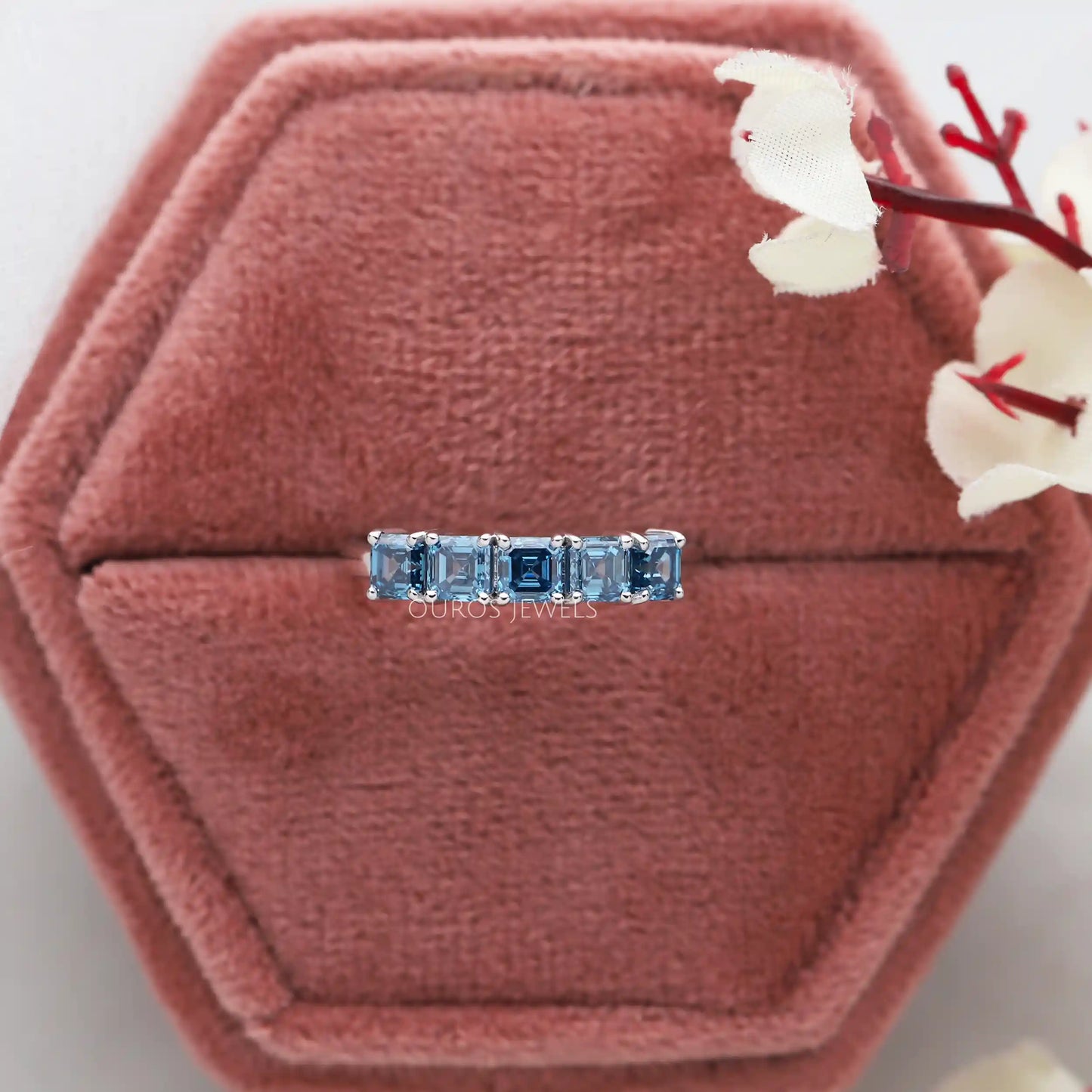 Blue Asscher Diamond Five Stone Ring