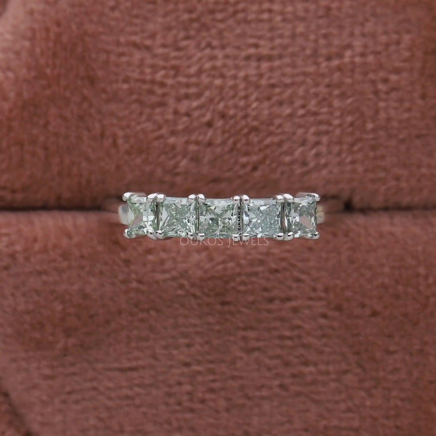 Green Princess Cut 5 Stone Ring