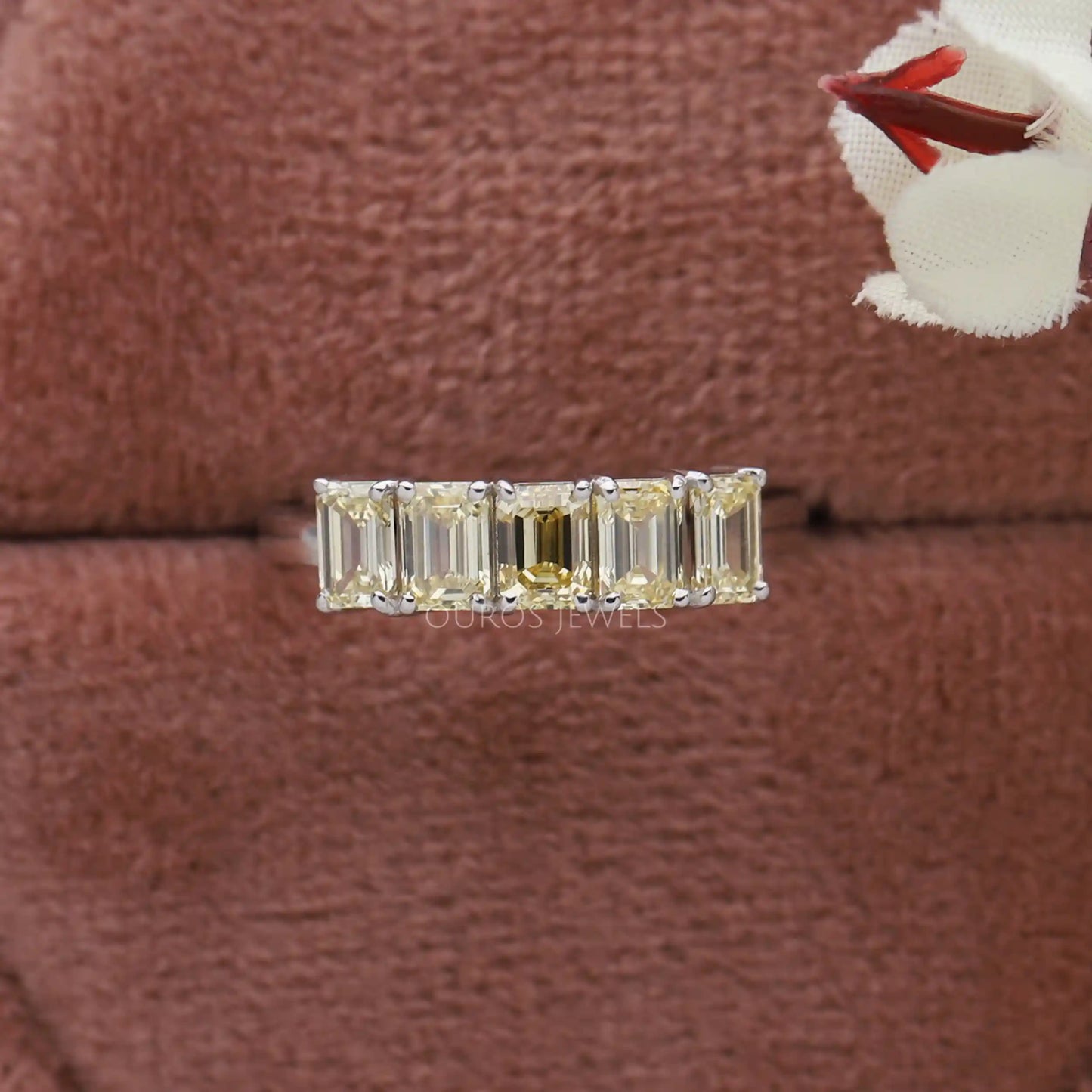 Yellow Emerald  Cut Five Stone Ring