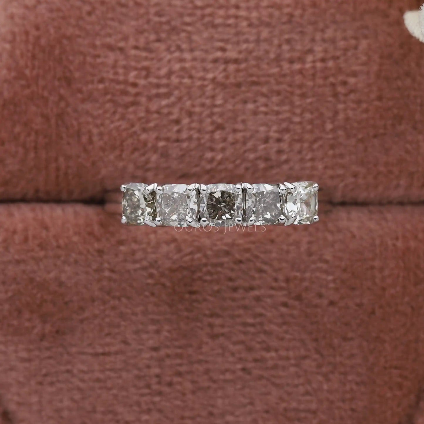 Olive Cushion Cut Five Stone Dainty Ring