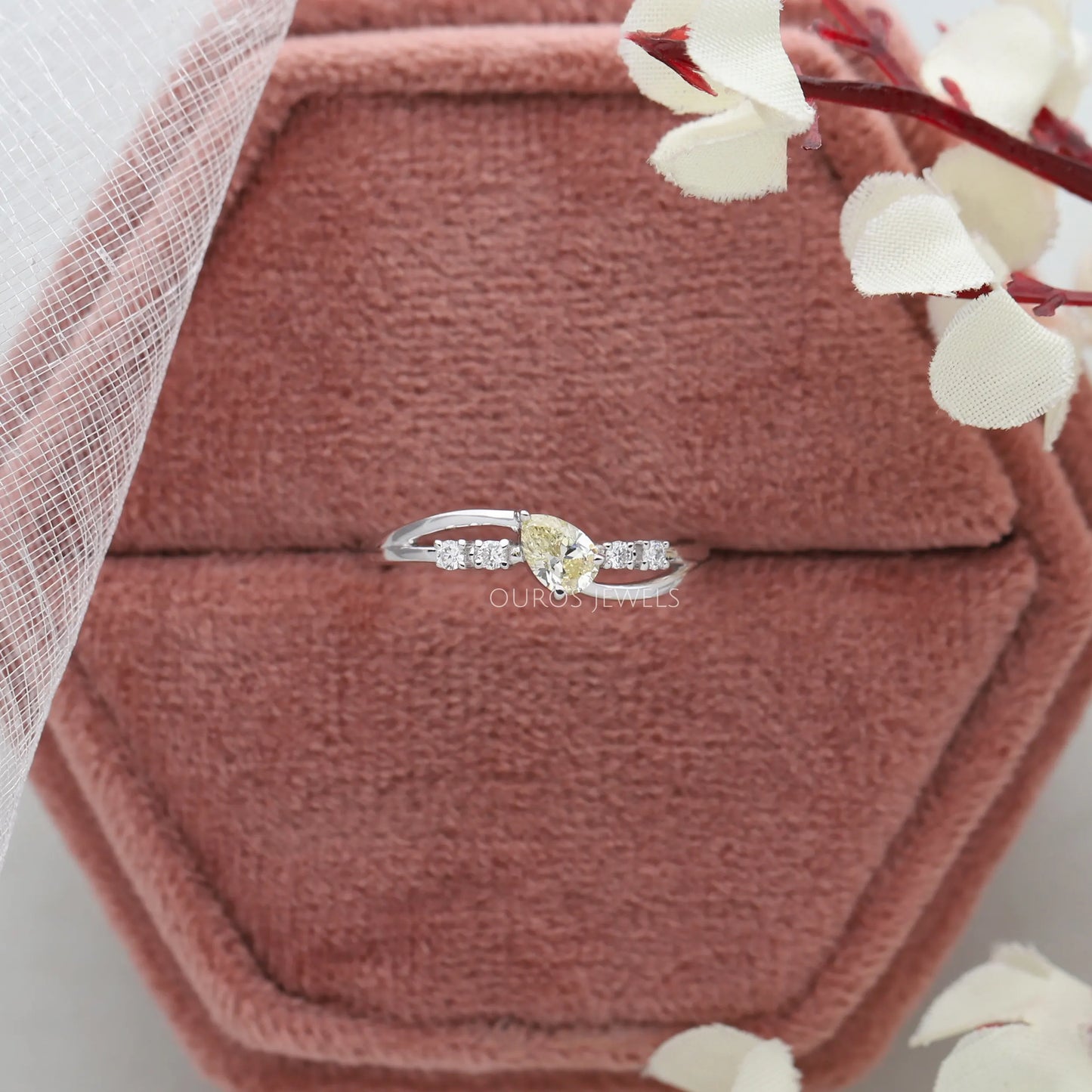 Yellow Pear Cut Curved Diamond Ring