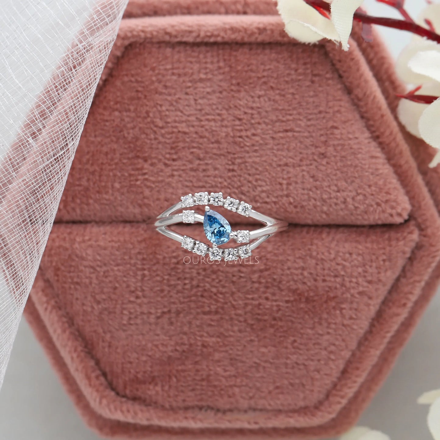 Blue Pear And Round Cluster Ring