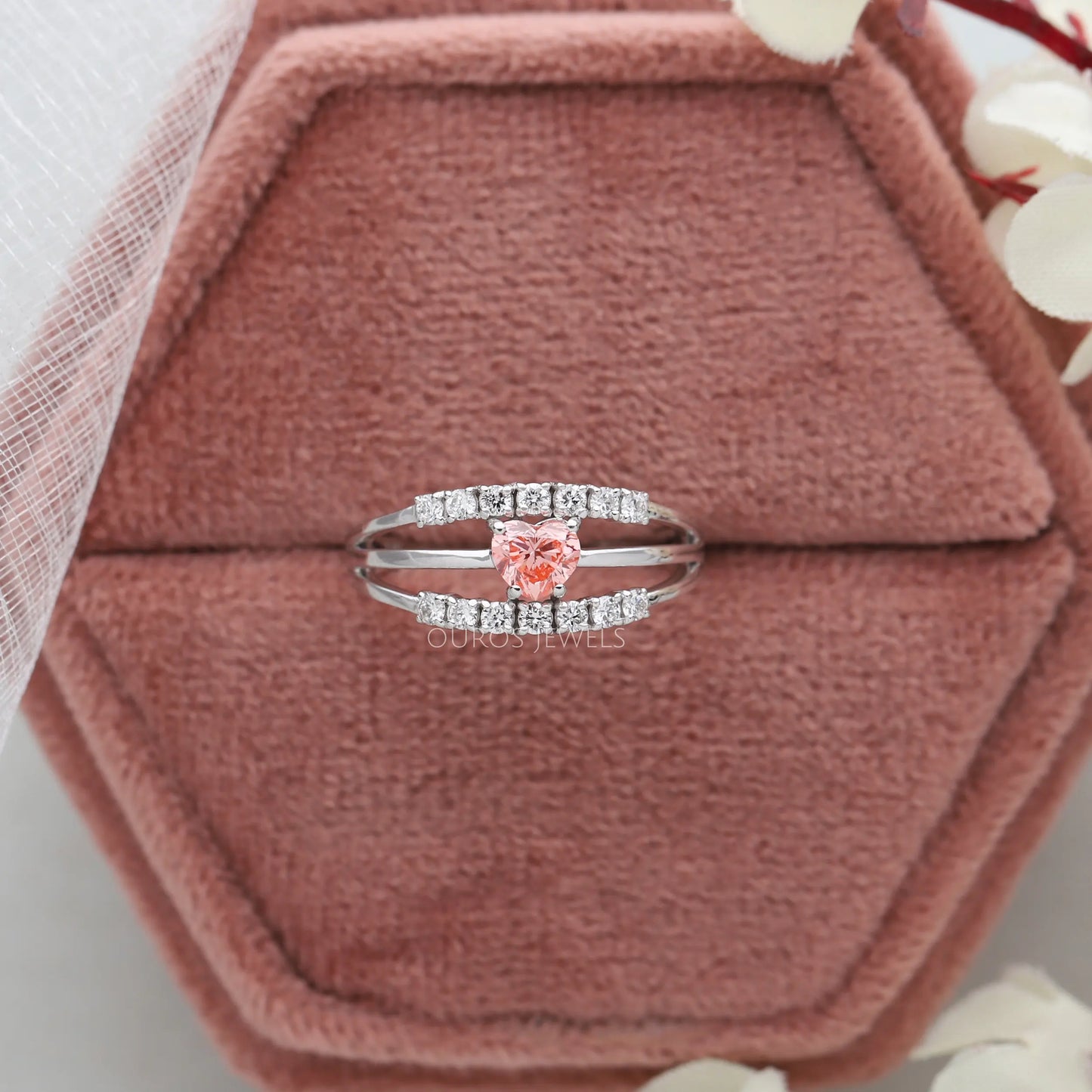 Pink Heart Cut Multi Split Shank Ring