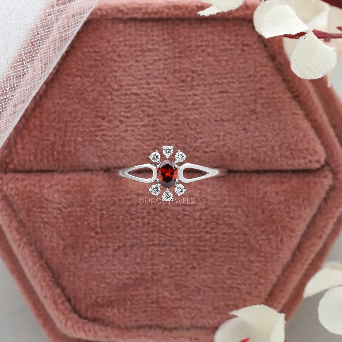 Red Oval Cluster Engagement Ring